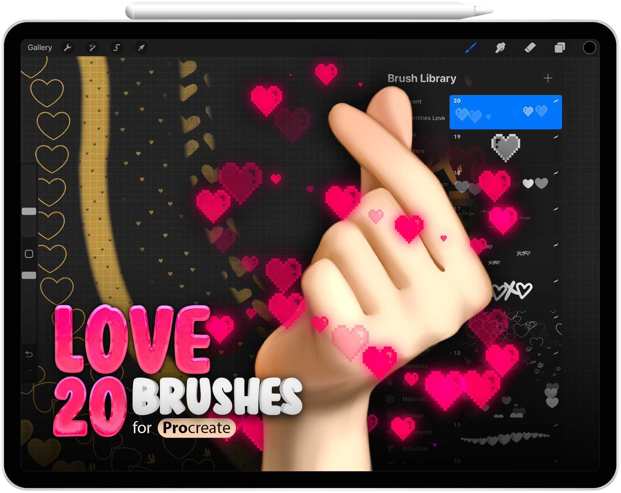 20 Procreate Valentine’s Day Brushes, Procreate Love Stamp Brushes, Procreate Heart Brush, Procreate Kiss Stamp Brush