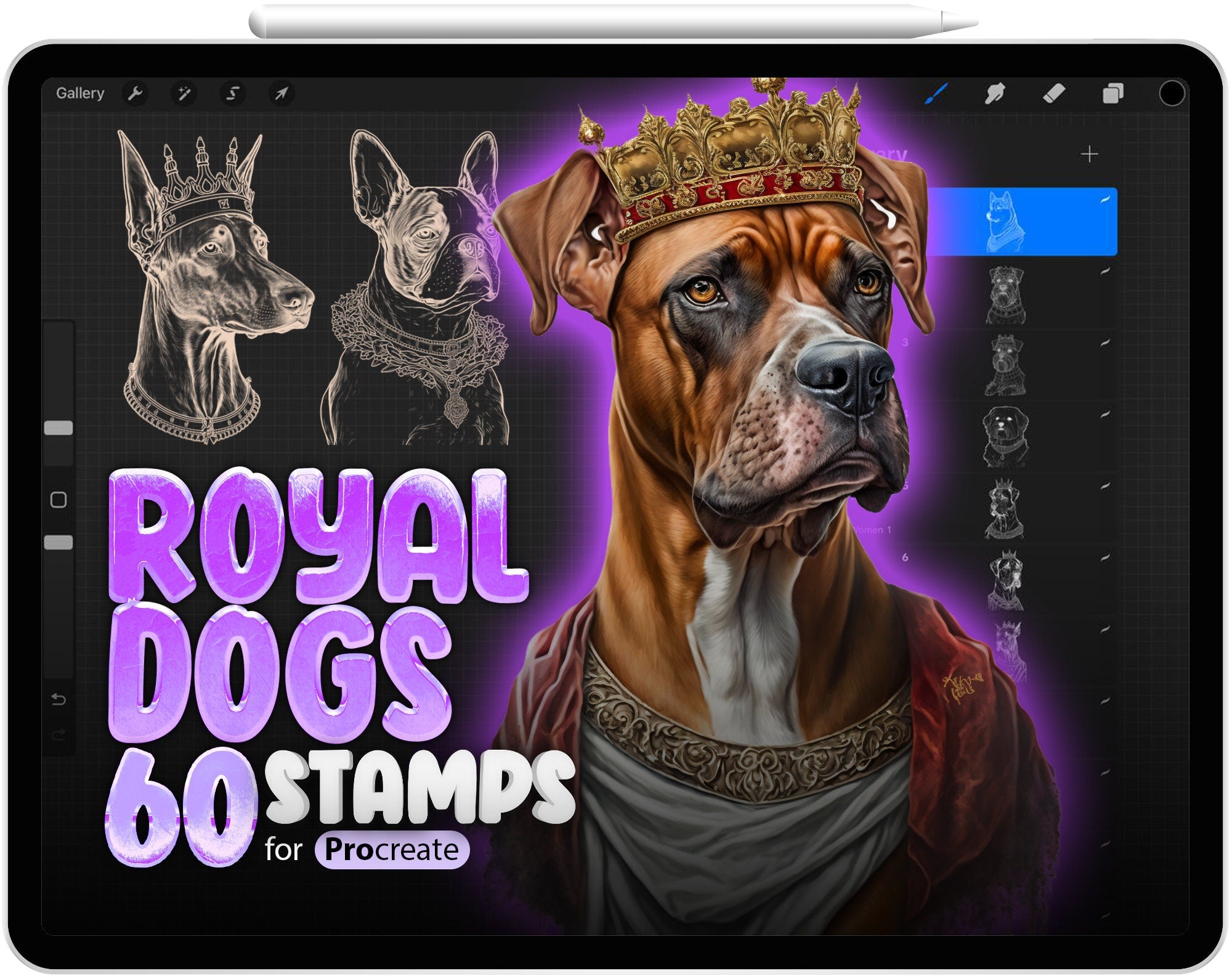 60 Procreate Dog Renaissance Portraits Stamp Brushes, Procreate Royal Dogs Brush, Procreate Bulldog, Procreate Labrador, Procreate Beagle