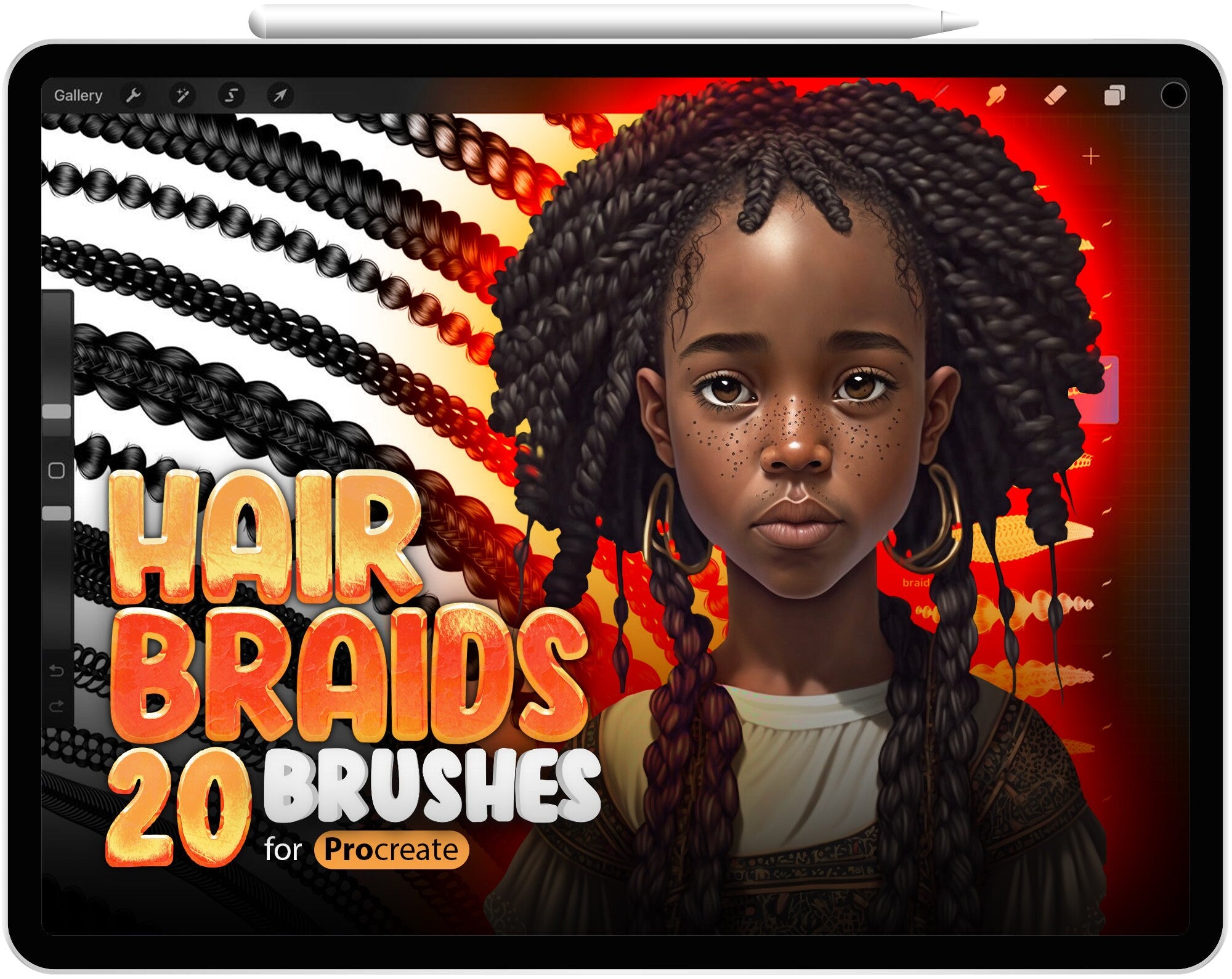 20 Procreate Hair Braids Brushes, Realistic Hair brush, Procreate Curly Hair Brushes, Procreate Afro Hair Brushes, Hairstyle Procreate