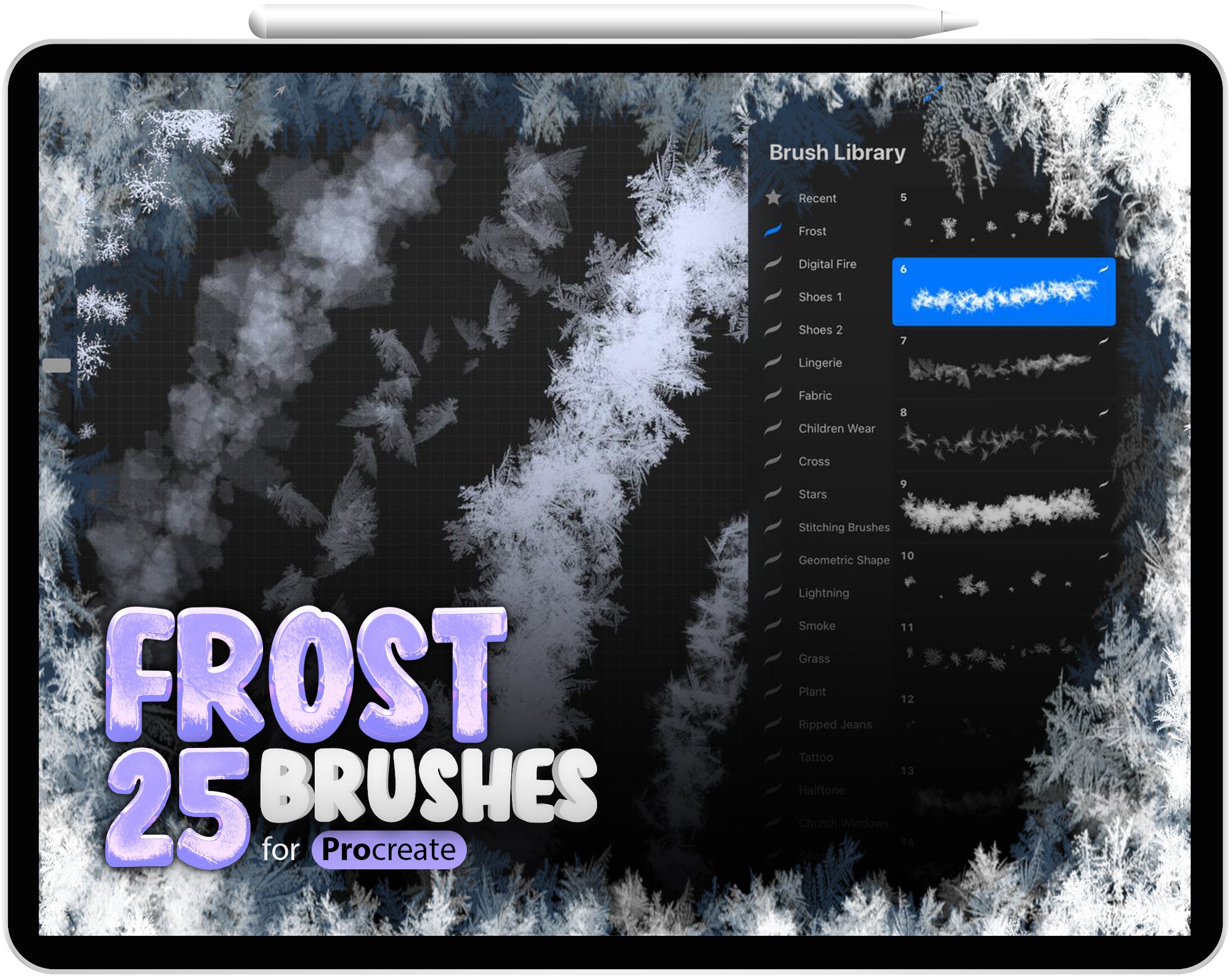 25 Procreate Frost Brushes, Procreate Winter Brushes, Procreate Snow Brush, Stamps