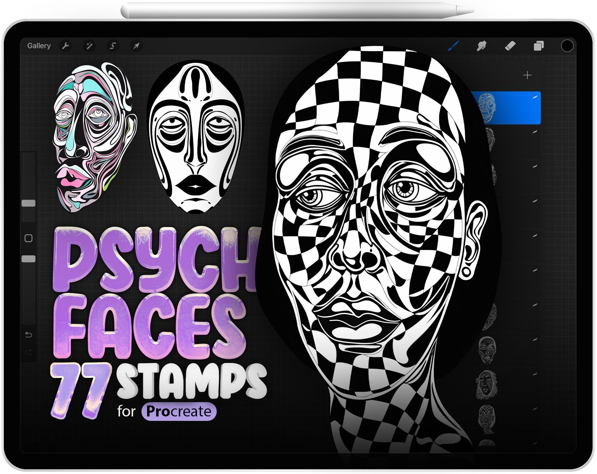 77 Procreate Psychedelic Faces Stamp Brushes, Procreate Psycho Woman, Procreate Psycho Man, Psycho Girl, Psycho Boy, Procreate Drugs Art