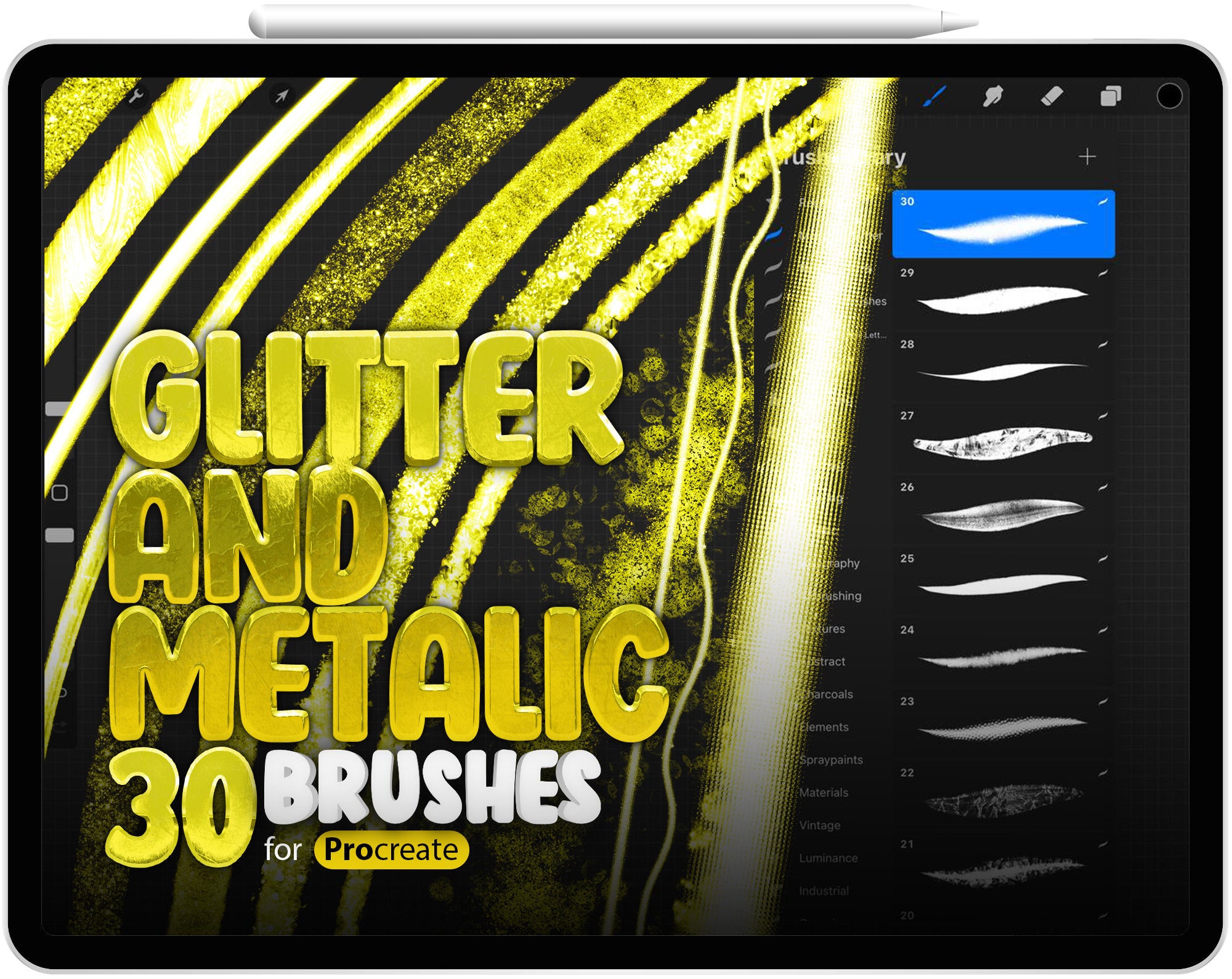 30 Glitter and Metallic Brushes for Procreate