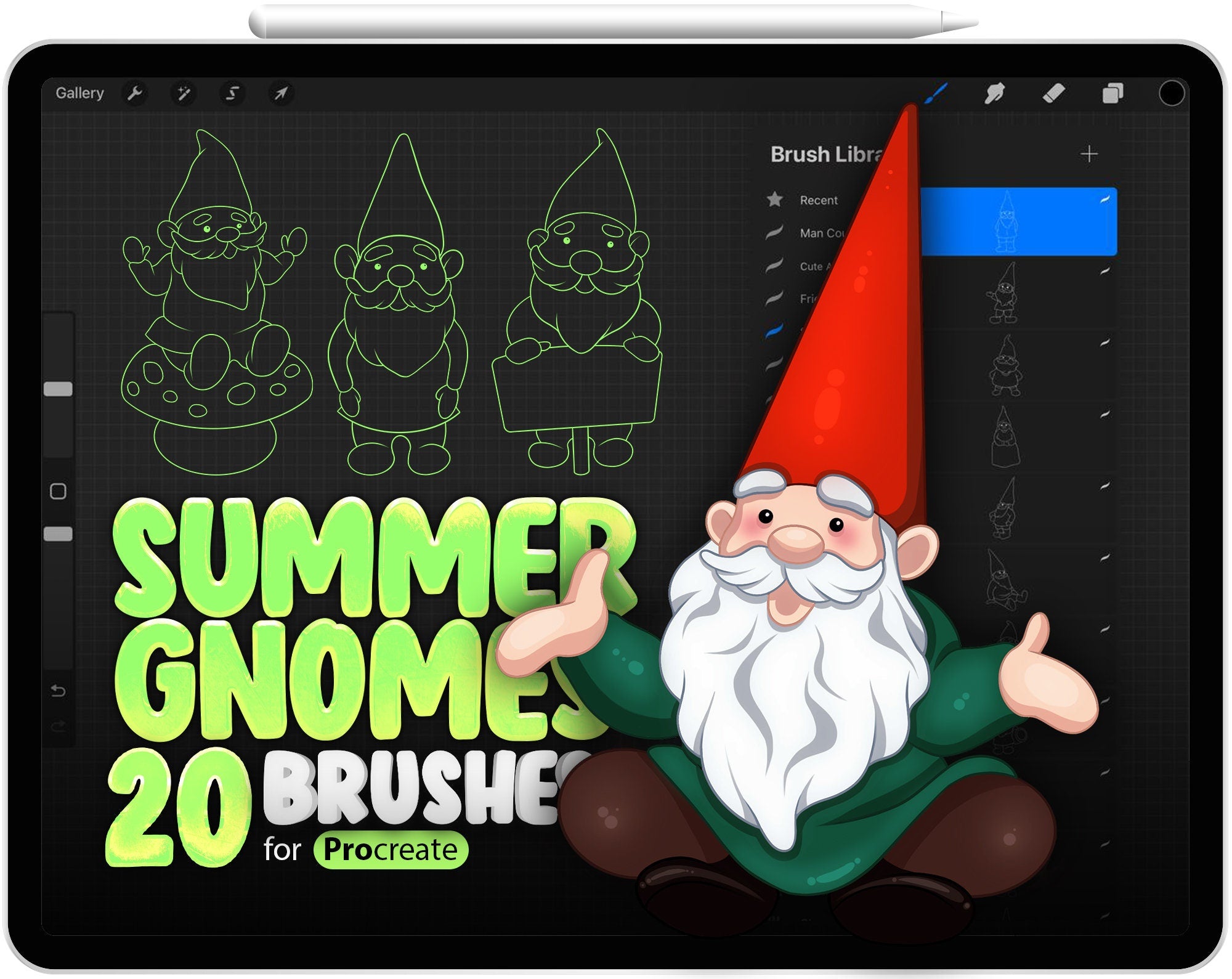 20 Summer Gnomes Brushes for Procreate