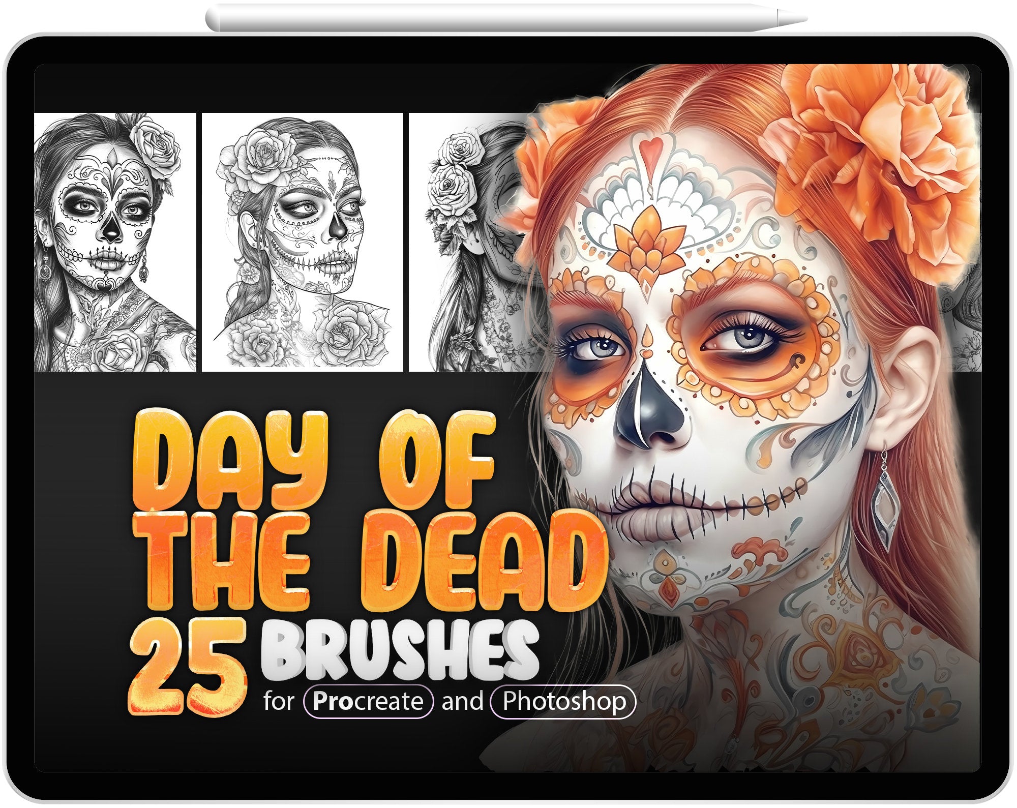 25 Day of the Dead Procreate Brushes, 25 Day of the Dead Photoshop Brushes, Mexican Procreate Brushes, Sugar Skull Procreate Brushes