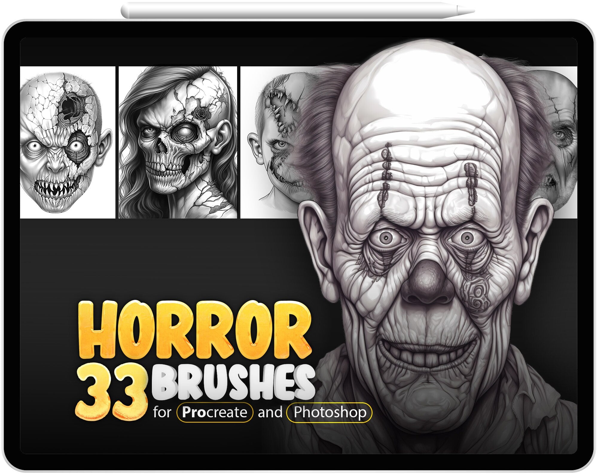 33 Creepy Procreate Brushes, 33 Creepy Photoshop Brushes, Monsters Procreate Brushes