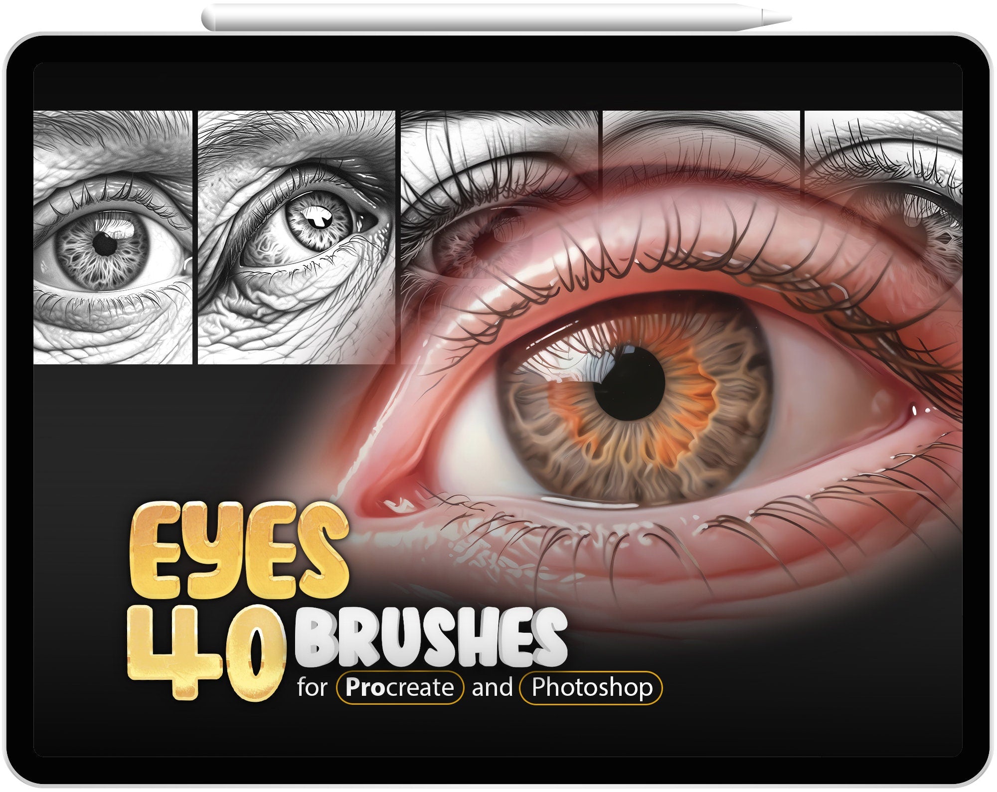 40 Realistic Eyes Procreate Brushes, 40 Realistic Eyes Photoshop Brushes, Procreate Women Girls Eyes Brush, Eye Sketches, Eye, Body,  Face