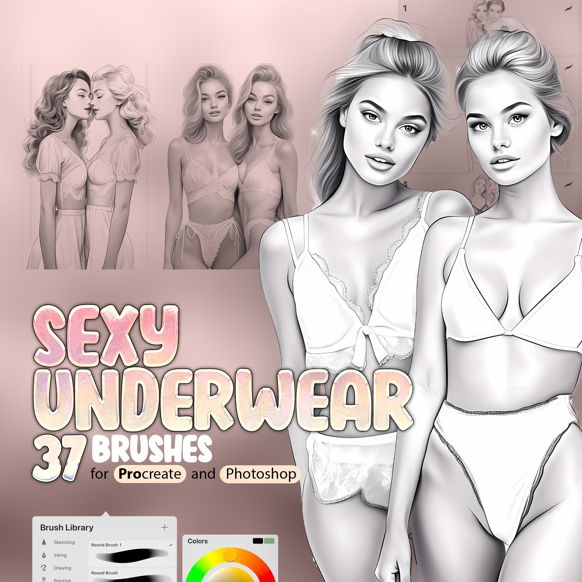 37 Beauties Underwear Procreate Stamp Brushes, Sexy Underwear Procreate, Lingeries Procreate Brushes, Beautiful Girls Procreate, Body Stamps