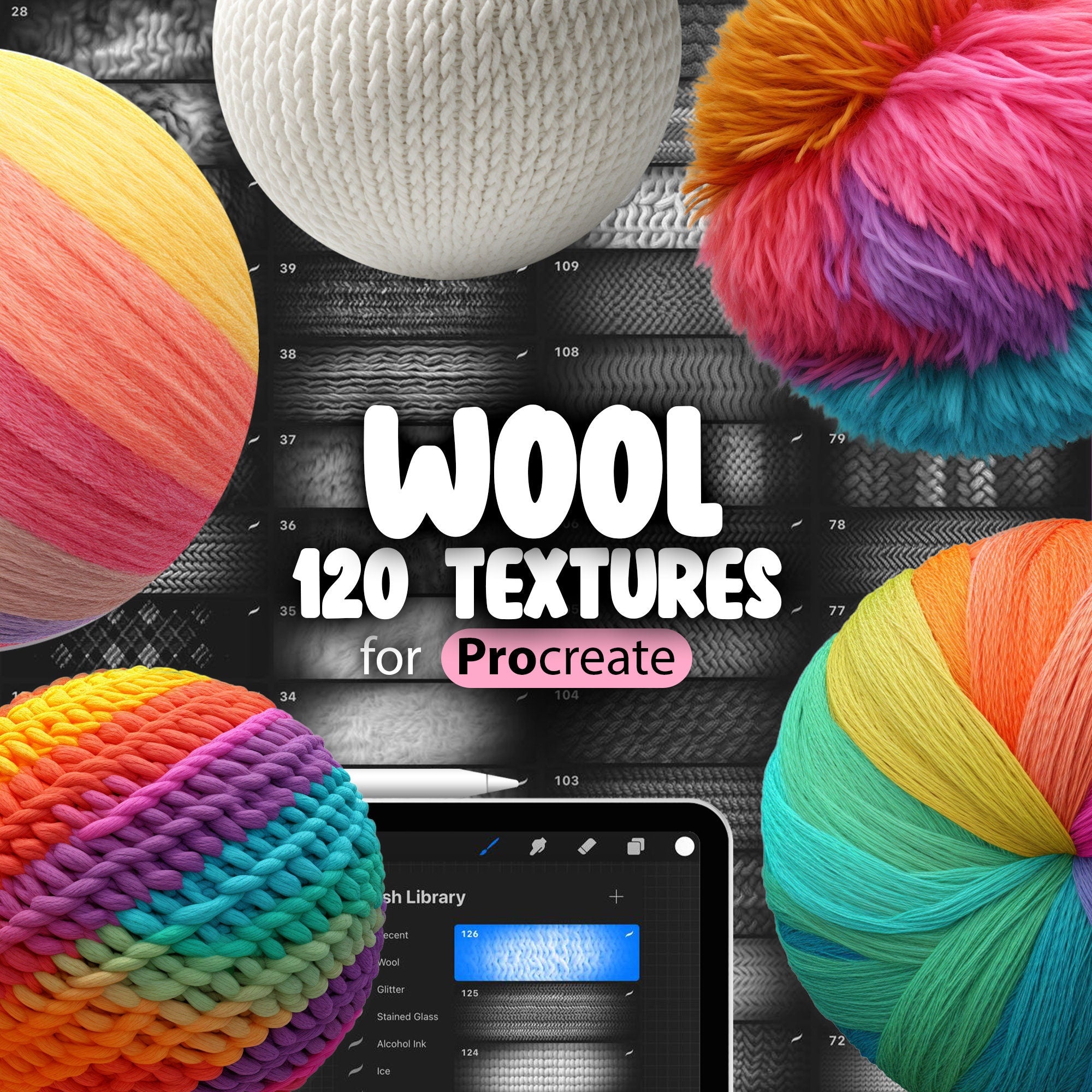 120 Procreate Wool Textures, Sweater Knit Fabric Procreate Seamless Pattern Brushes, Felted Wool Texture, Knitted Wool Texture