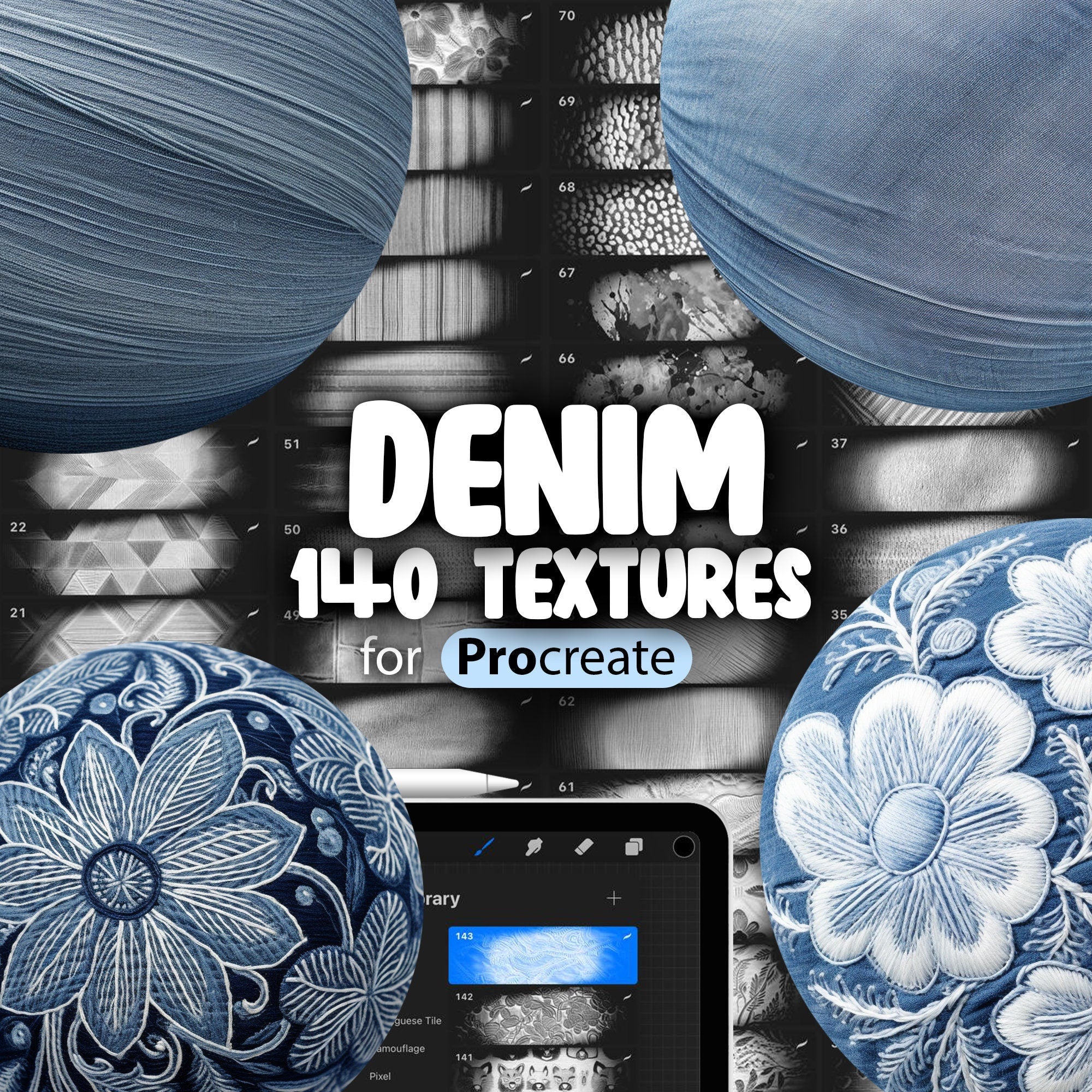 140 Procreate Denim Fabric Textures, Procreate Jeans Fabric Texture Seamless Brushes, Denim Fabric Procreate Pattern