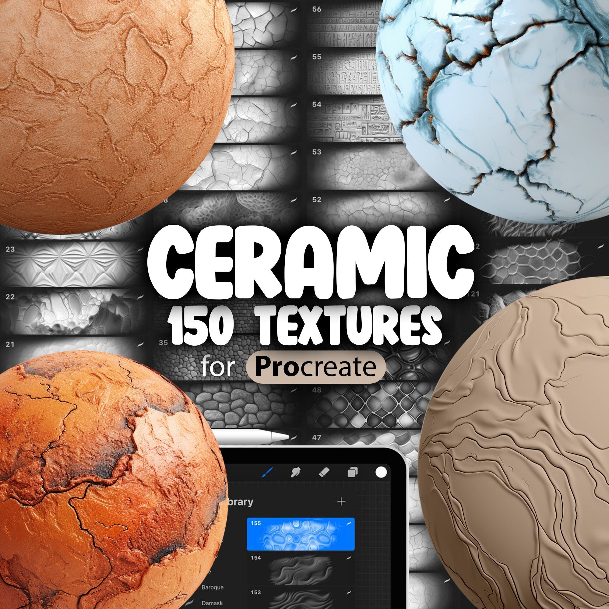 150 Procreate Ceramic Textures, Smooth Ceramic Procreate Texture Seamless Brushes, Crackled Ceramic Texture, Glazed Ceramic Texture