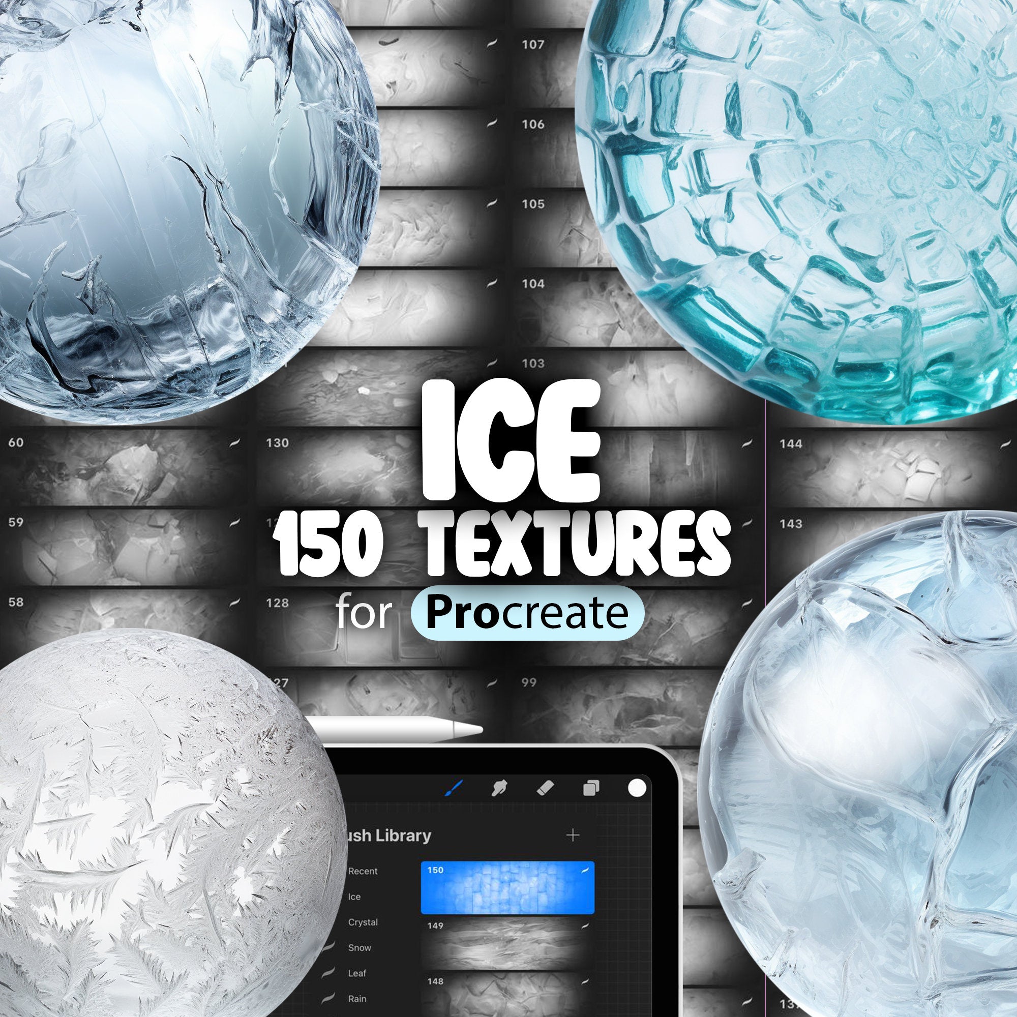 150 Procreate Ice Textures, Clear Ice Procreate Texture Seamless Brushes, Procreate Cracked Ice Texture, Procreate Frosted Ice Texture