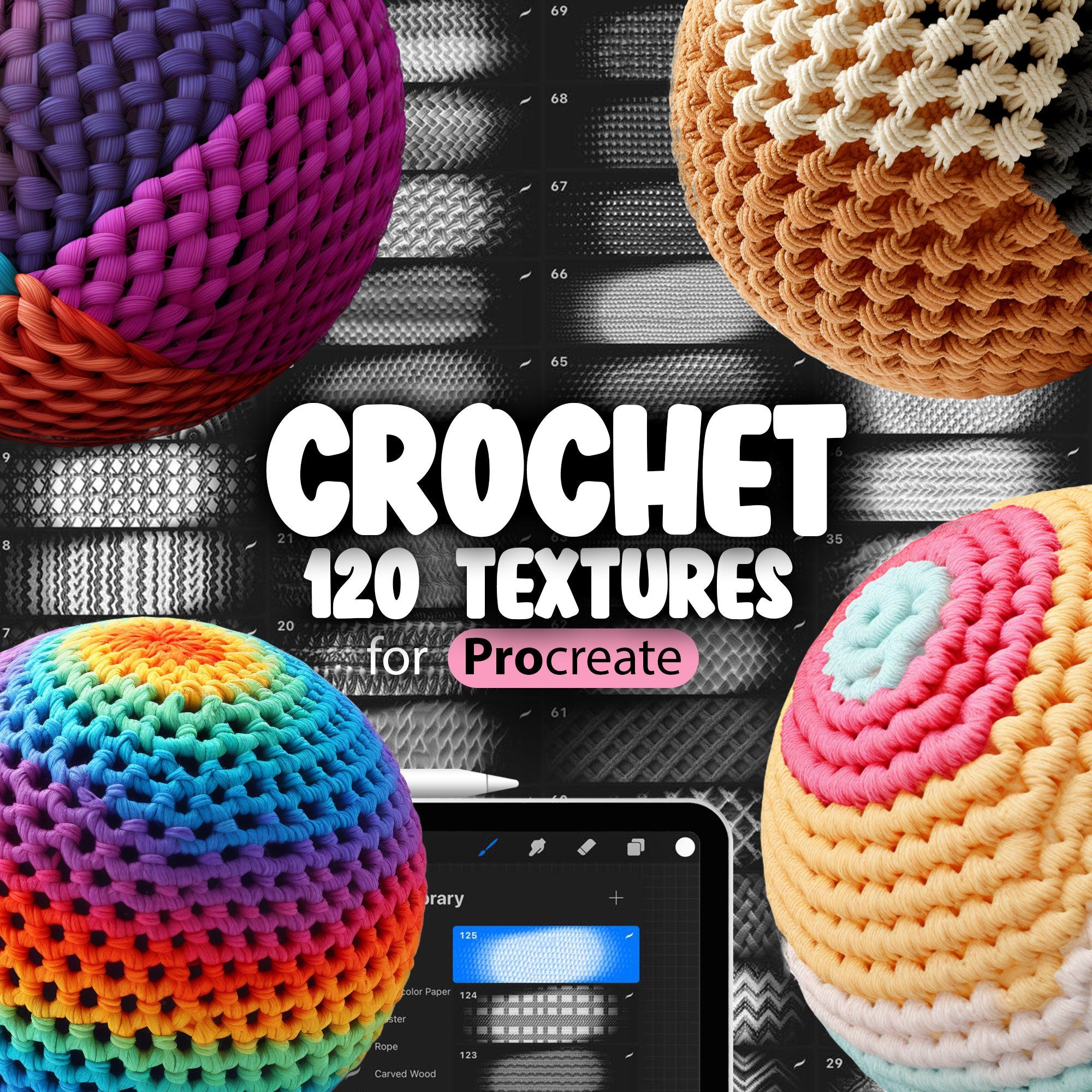 120 Procreate Crochet Textures, Fabric Procreate Texture Seamless Brushes, Procreate Crochet Stitch, Procreate Crochet Pattern