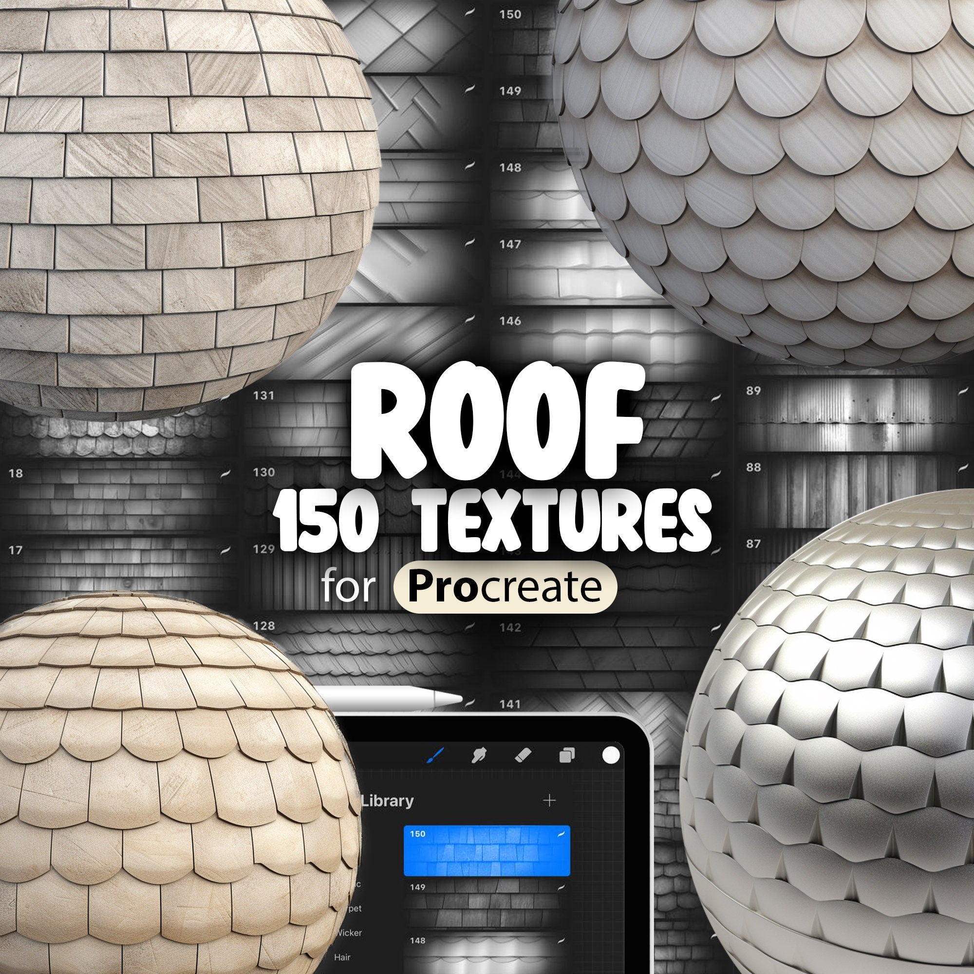 150 Procreate Roof Textures, Tiles Roof Procreate Pattern Seamless Brushes, Procreate Ceramic Roof, Procreate Metal Roof