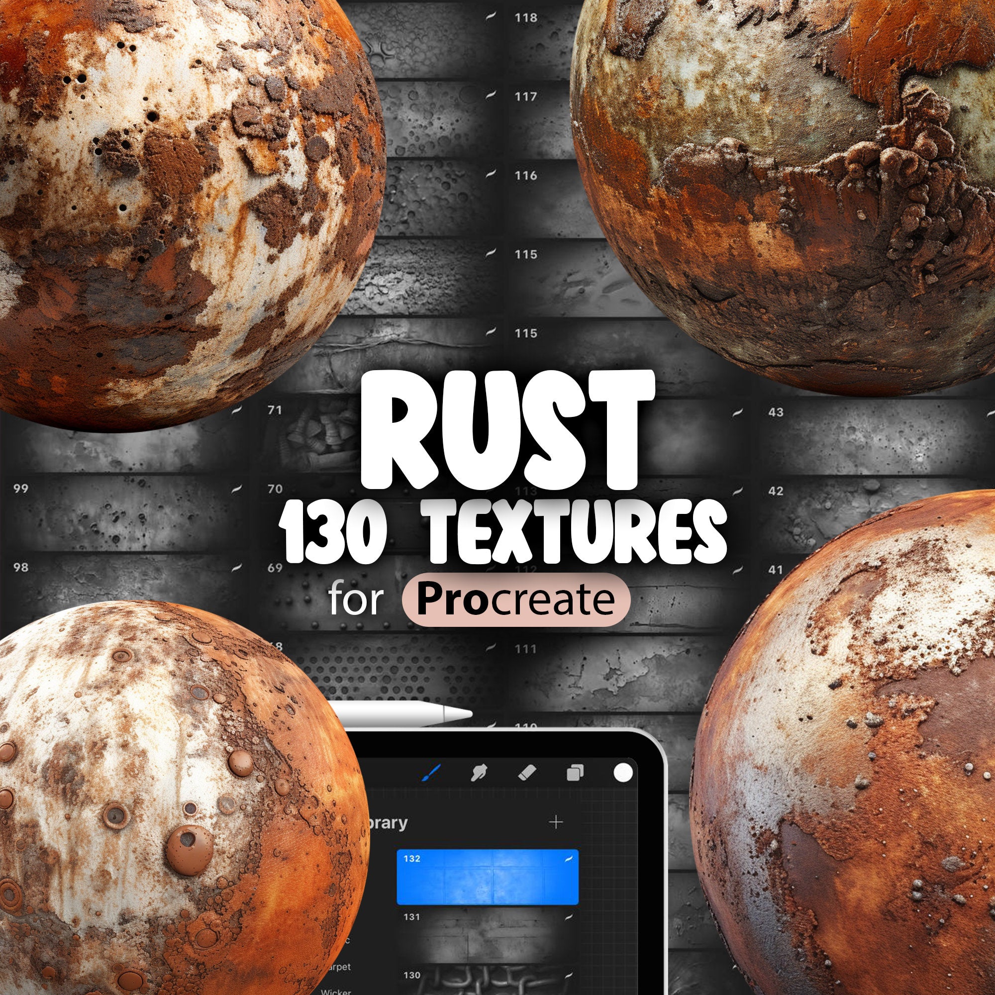 130 Procreate Rust Textures, Metal Rust Procreate Pattern Seamless Brushes, Procreate Flaky Rust Texture, Procreate Smooth Rust Texture