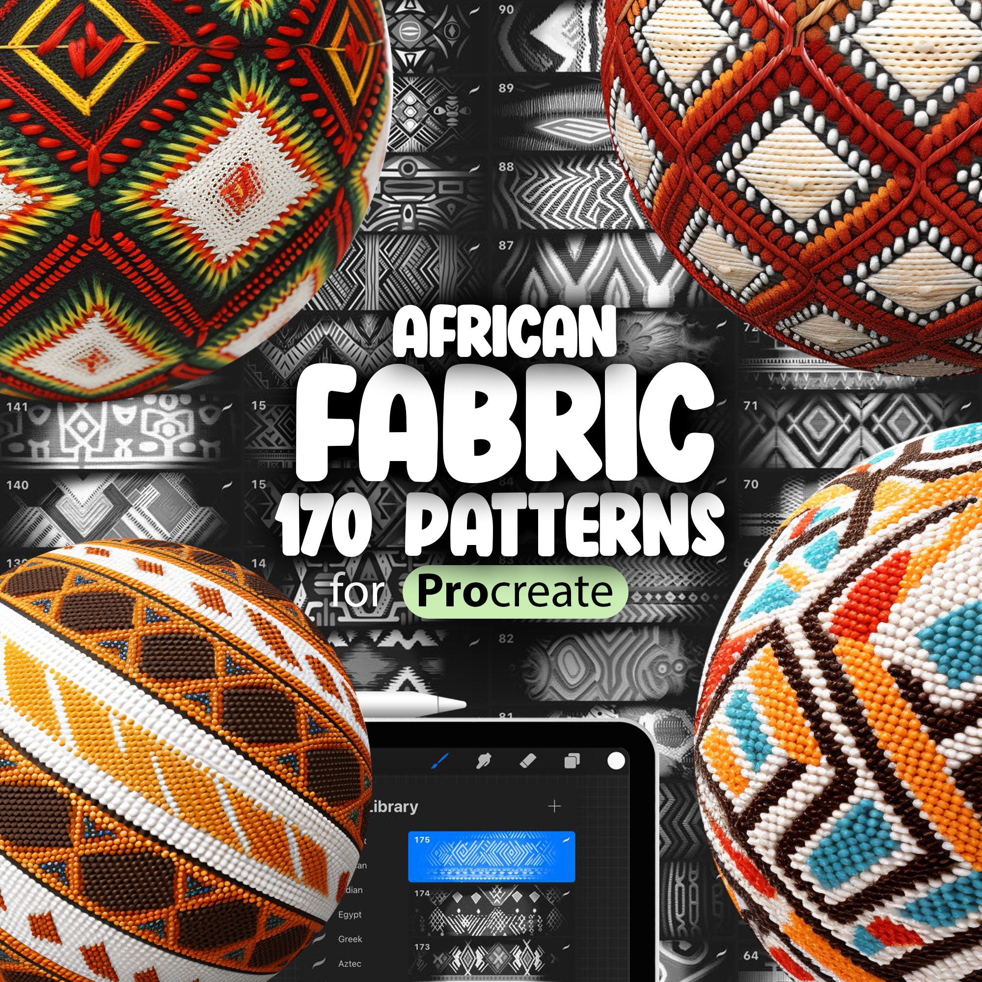 170 Procreate African Patterns, Traditional African Fabric Procreate Texture Seamless Brushes, Procreate Fabric Brush