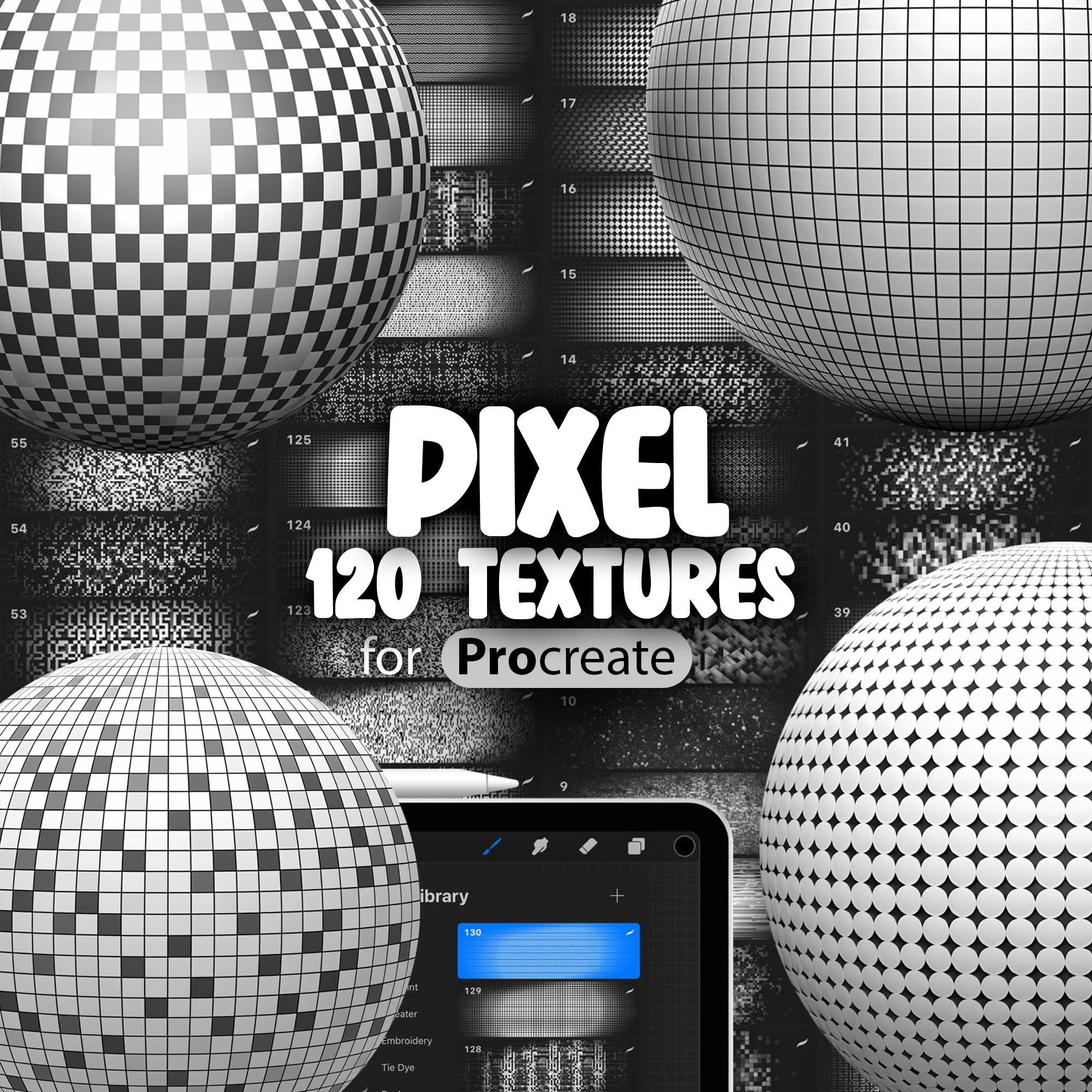 130 Procreate Pixel Textures, Bloom Pixel Procreate Texture Seamless Brushes, Perlin Noise Procreate Texture, Checkerboard Procreate