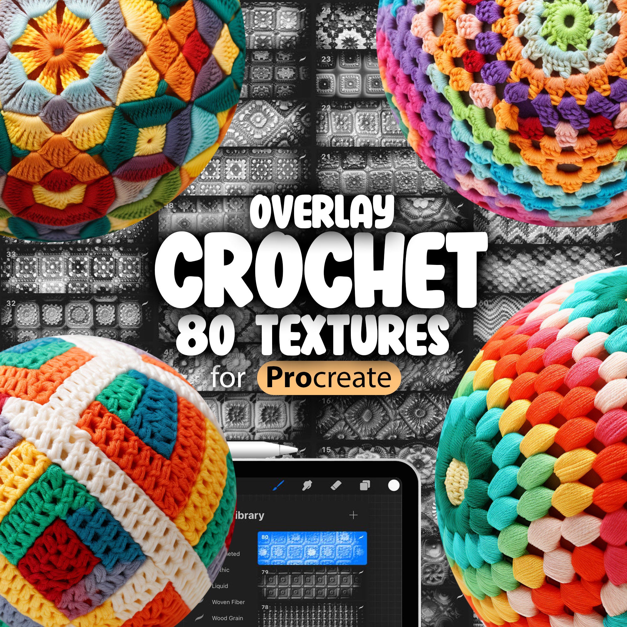 80 Procreate Crochet Colorwork Textures, Fabric Procreate Pattern Seamless Brushes, Procreate Knitting Pattern, Procreate Threads Brush