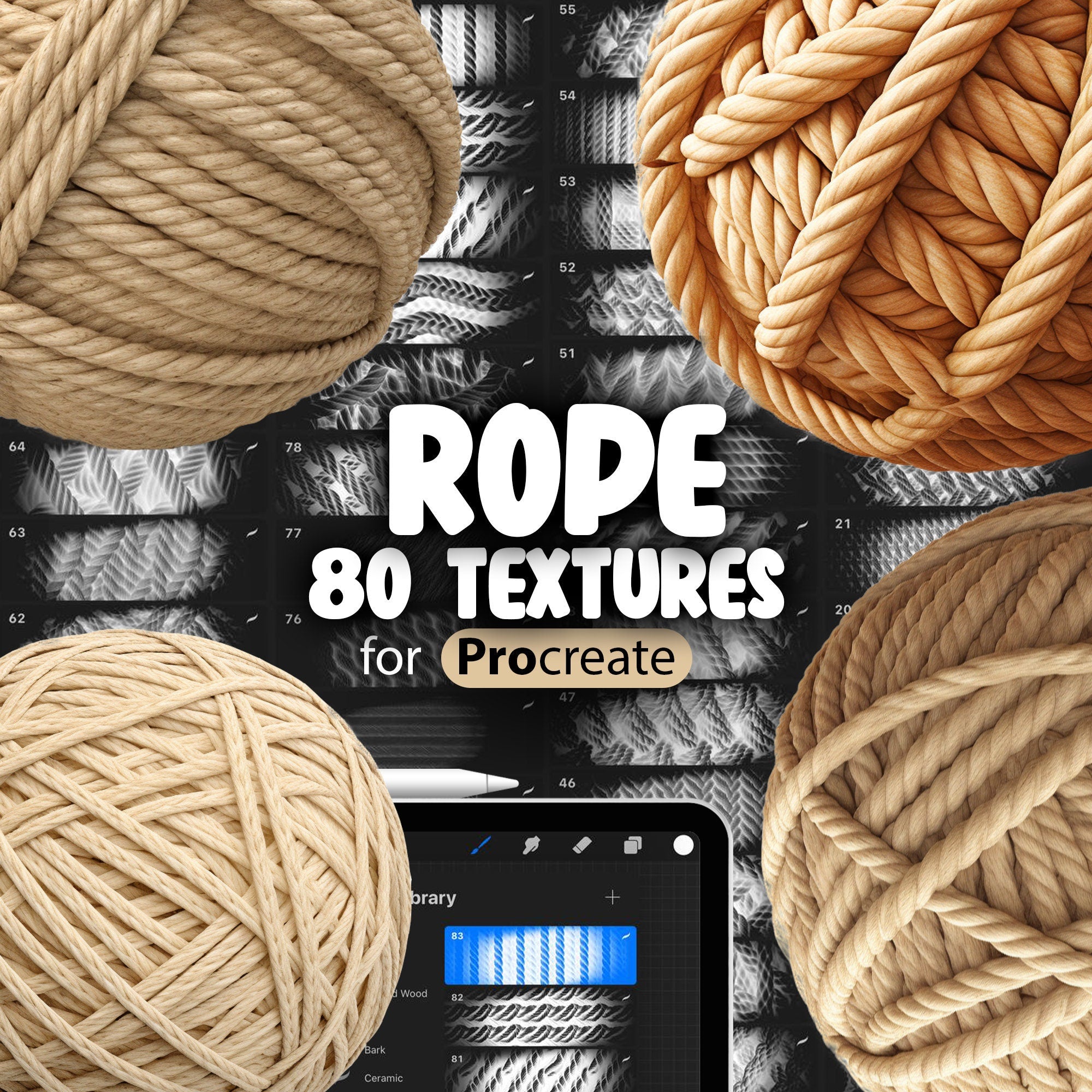 80 Procreate Rope Textures, Twisted Rope Procreate Texture Seamless Brushes, Braided Rope Procreate Texture, Sisal Rope Procreate Texture