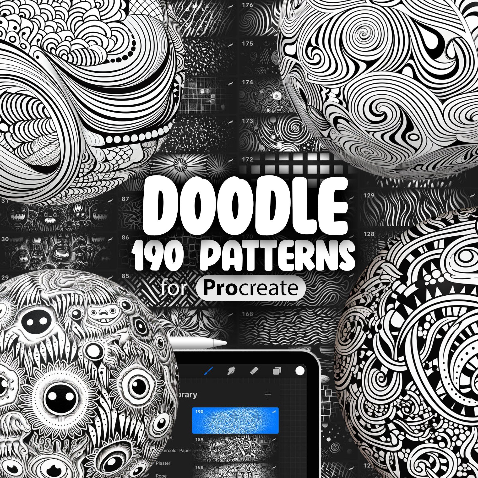 190 Procreate Doodle Patterns, Fabric Procreate Texture Seamless Brushes, Pattern Brushes Procreate, Procreate Pattern Brushes Hand Drawn