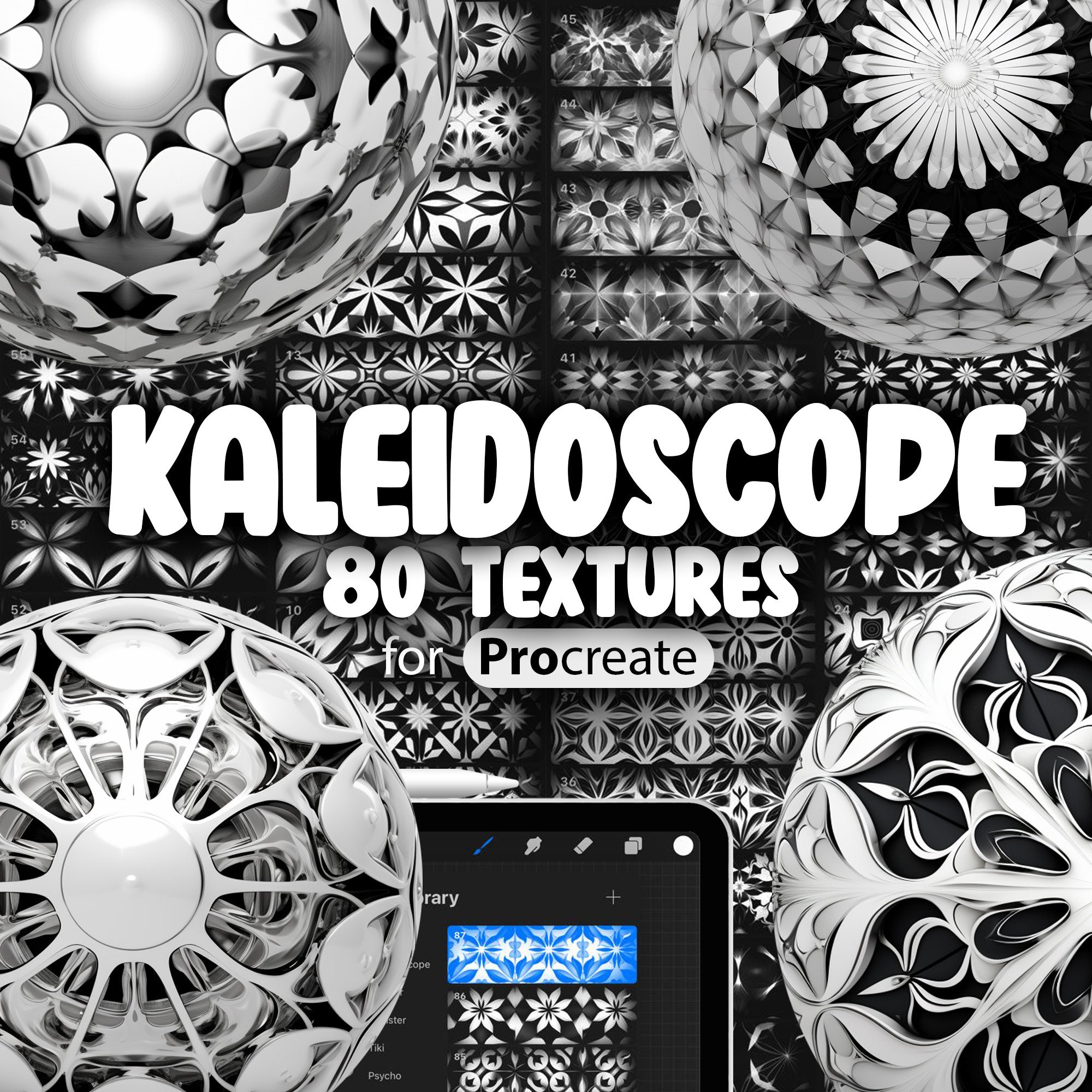 80 Procreate Kaleidoscope Patterns, Procreate Geometric Brushes, Procreate Stained Glass Brush, Procreate Fractal Texture