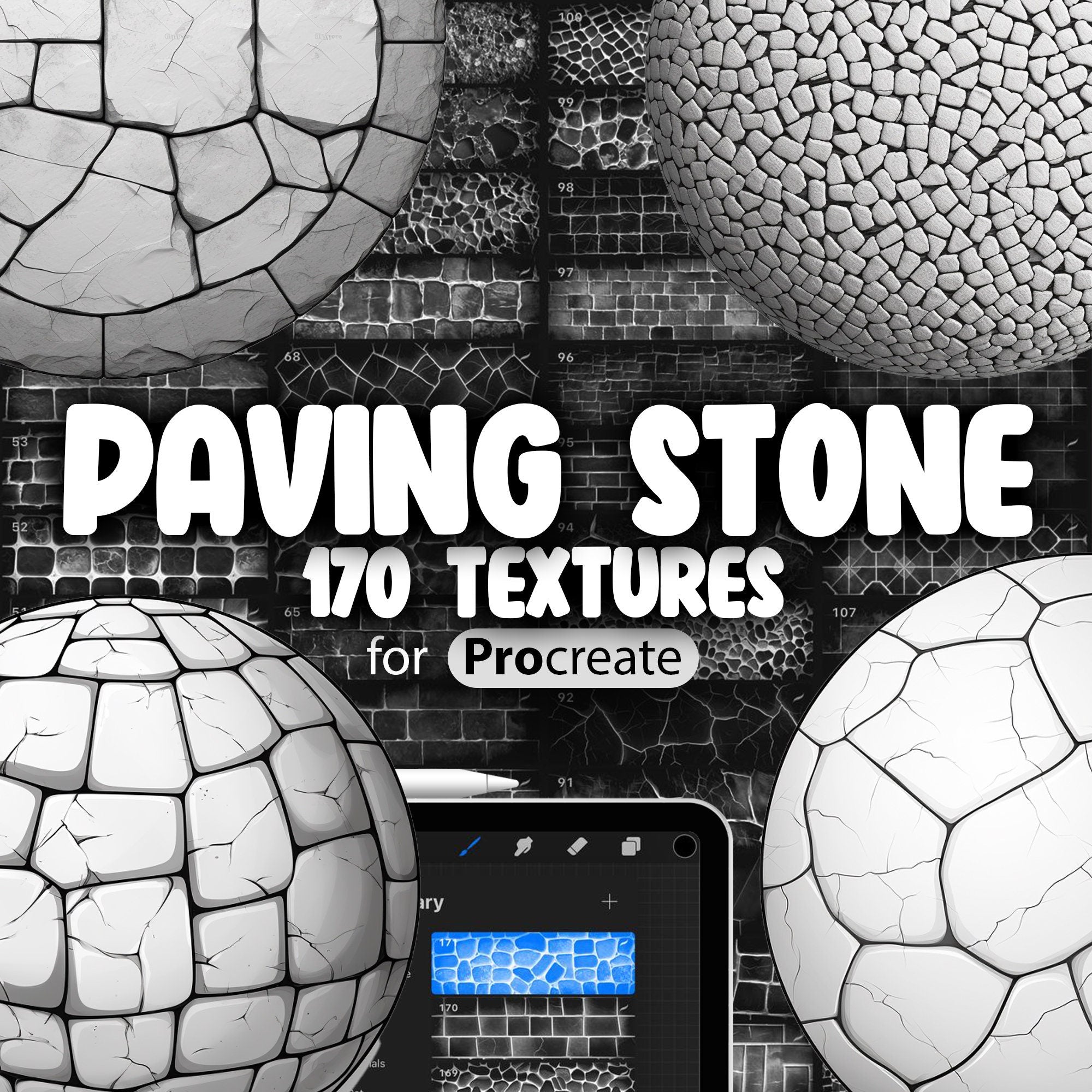 170 Procreate Paving Stone Textures, Pavement Procreate Seamless Pattern Brushes, Cobblestone Pavement Procreate Brush, Brick Pavement