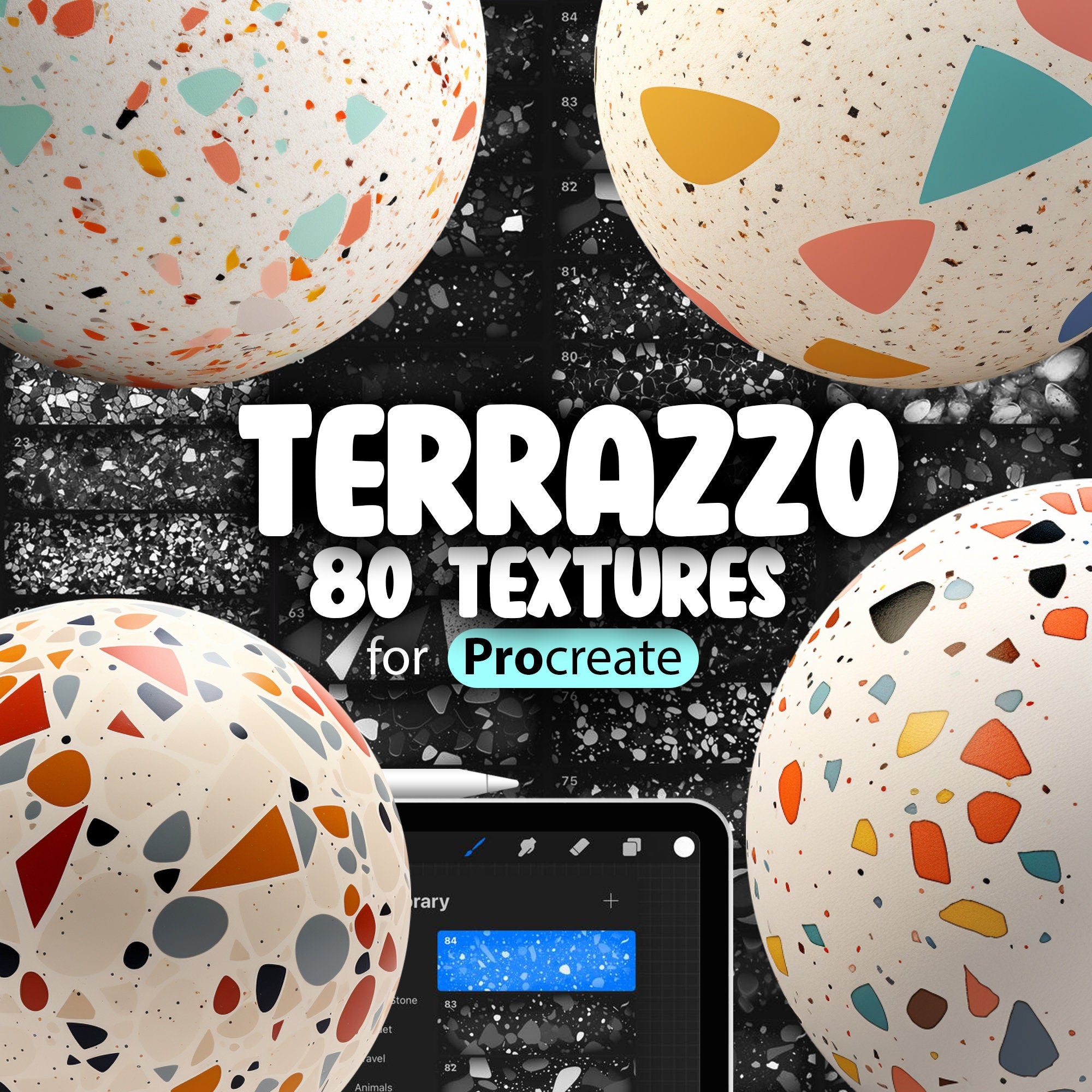 80 Procreate Terrazzo Textures, Classic Venetian Terrazzo Procreate Seamless Pattern Brushes, Tile Procreate Textures, Wall Textures