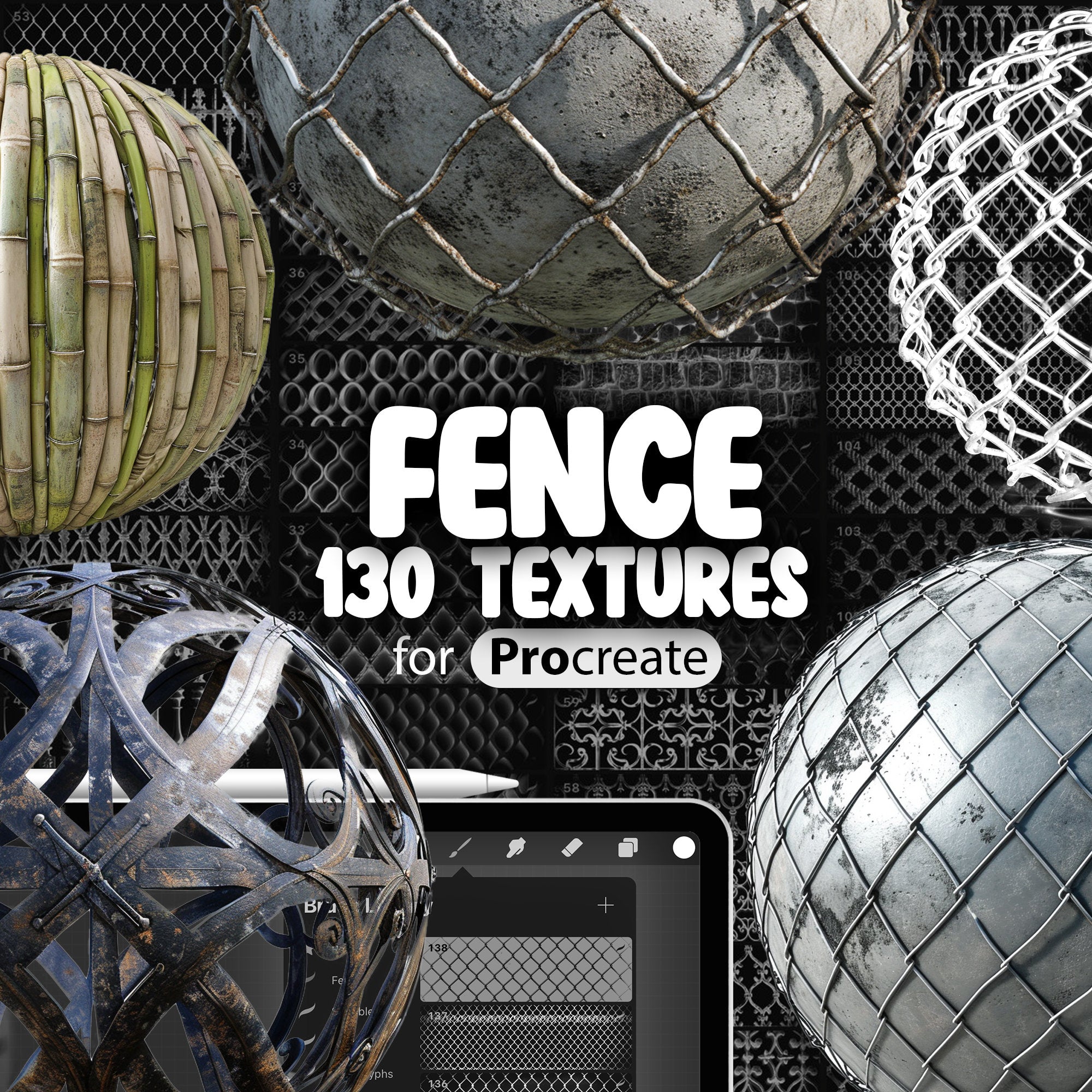 130 Procreate Fence Textures, Procreate Wooden Fence Brush, Procreate Metal Fence Brush, Procreate Chain Link Fence Brush