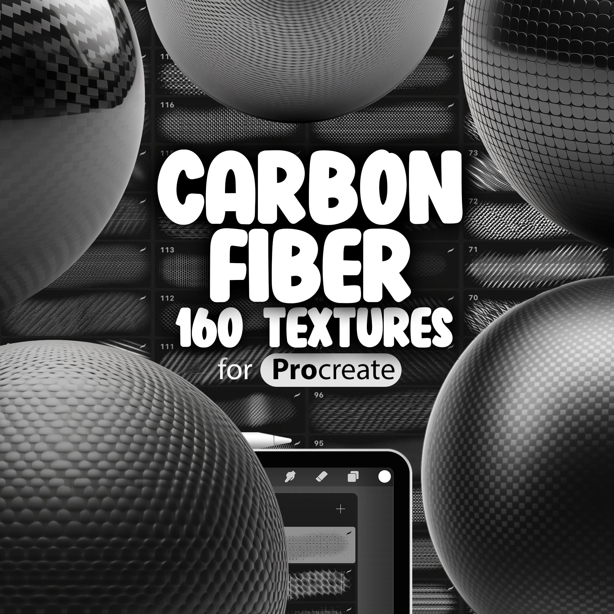 160 Procreate Carbon Fiber Textures, Procreate Classic Black Carbon Fiber Brush, Procreate Matte Carbon Fiber Brush, 3D Carbon Fiber