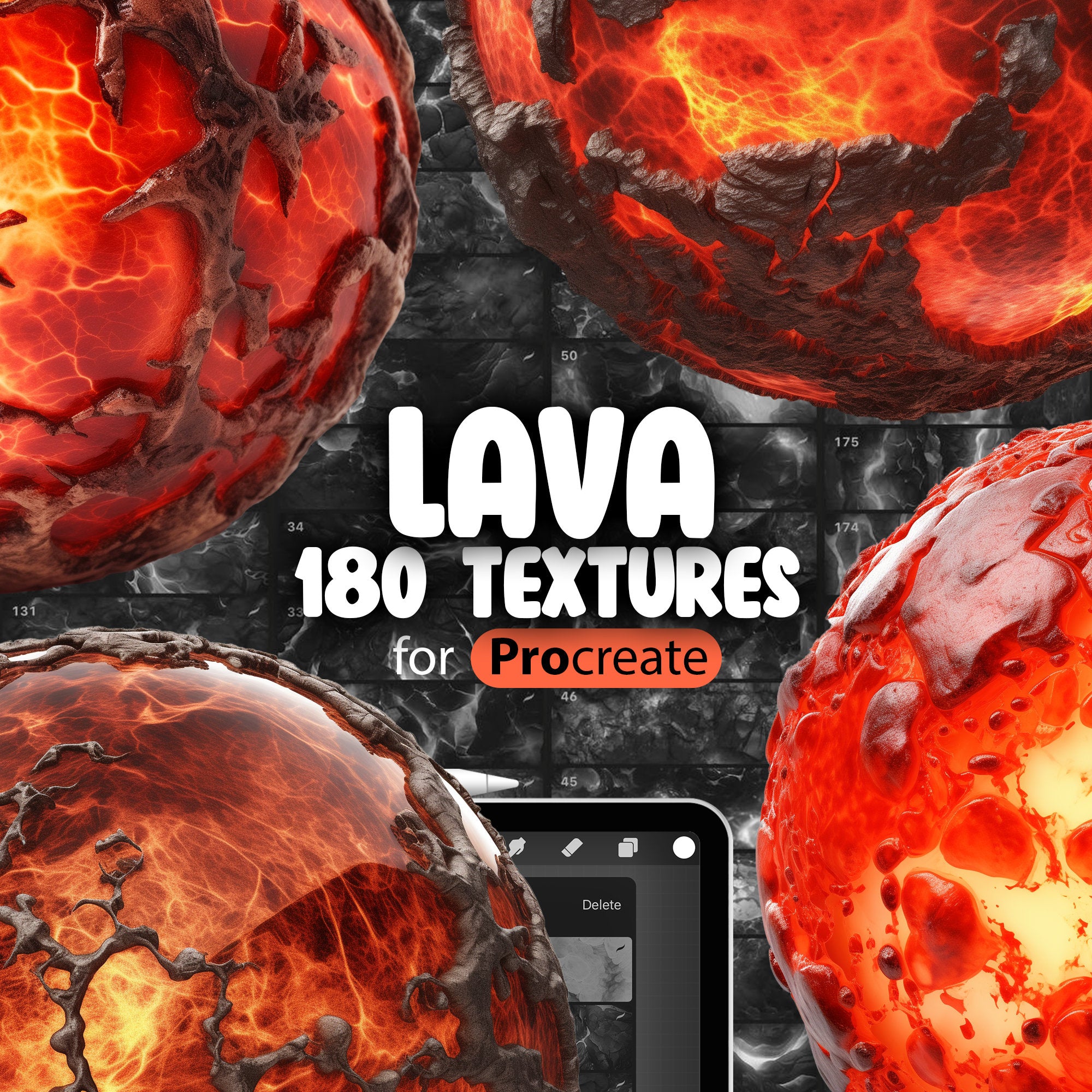 180 Procreate Lava Textures, Procreate Flowing Lava Brush, Procreate Cracked Lava Brush, Procreate Glowing Lava Brush, Volcanic Brush