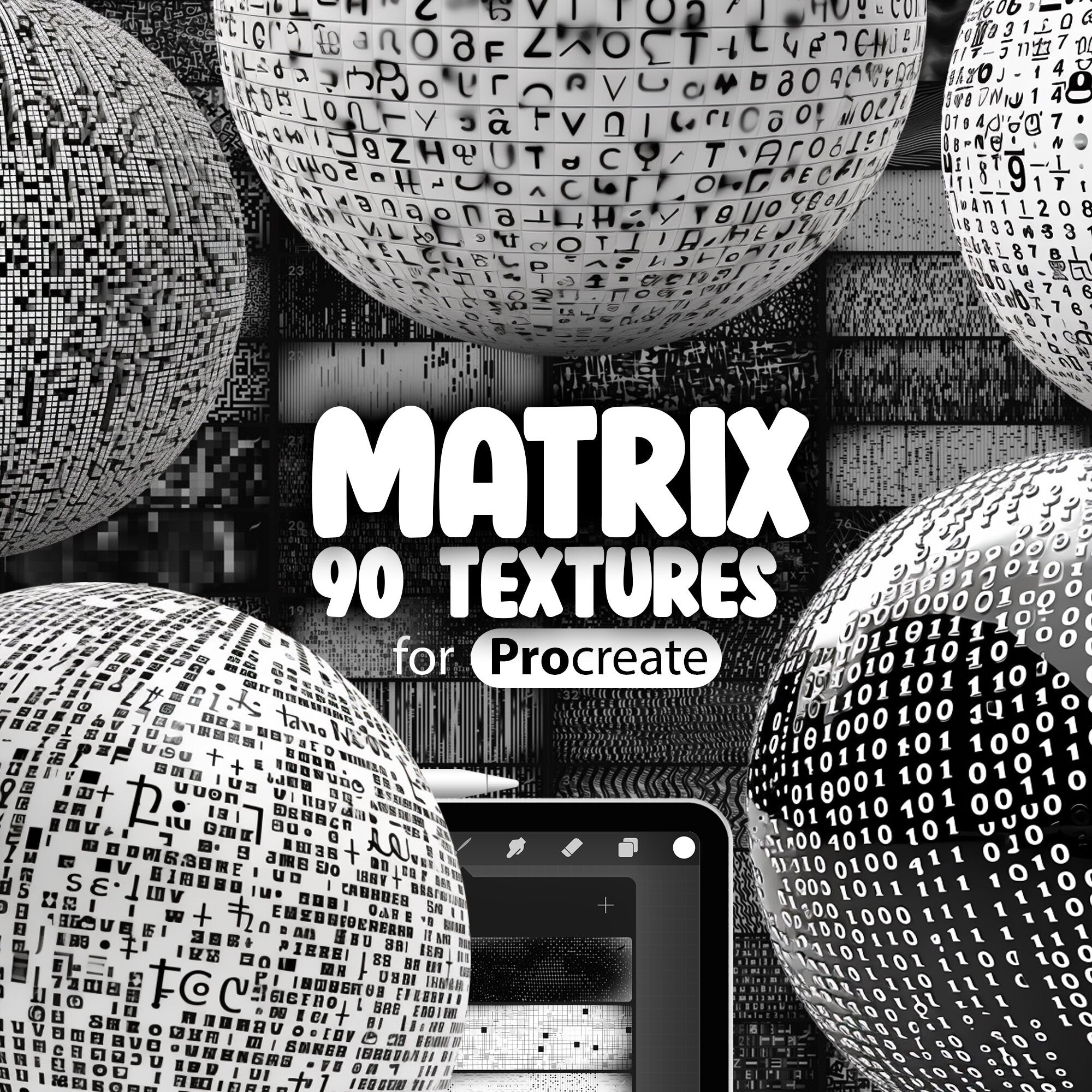 90 Procreate Matrix Textures, Procreate Binary Texture Brushes, Procre ...