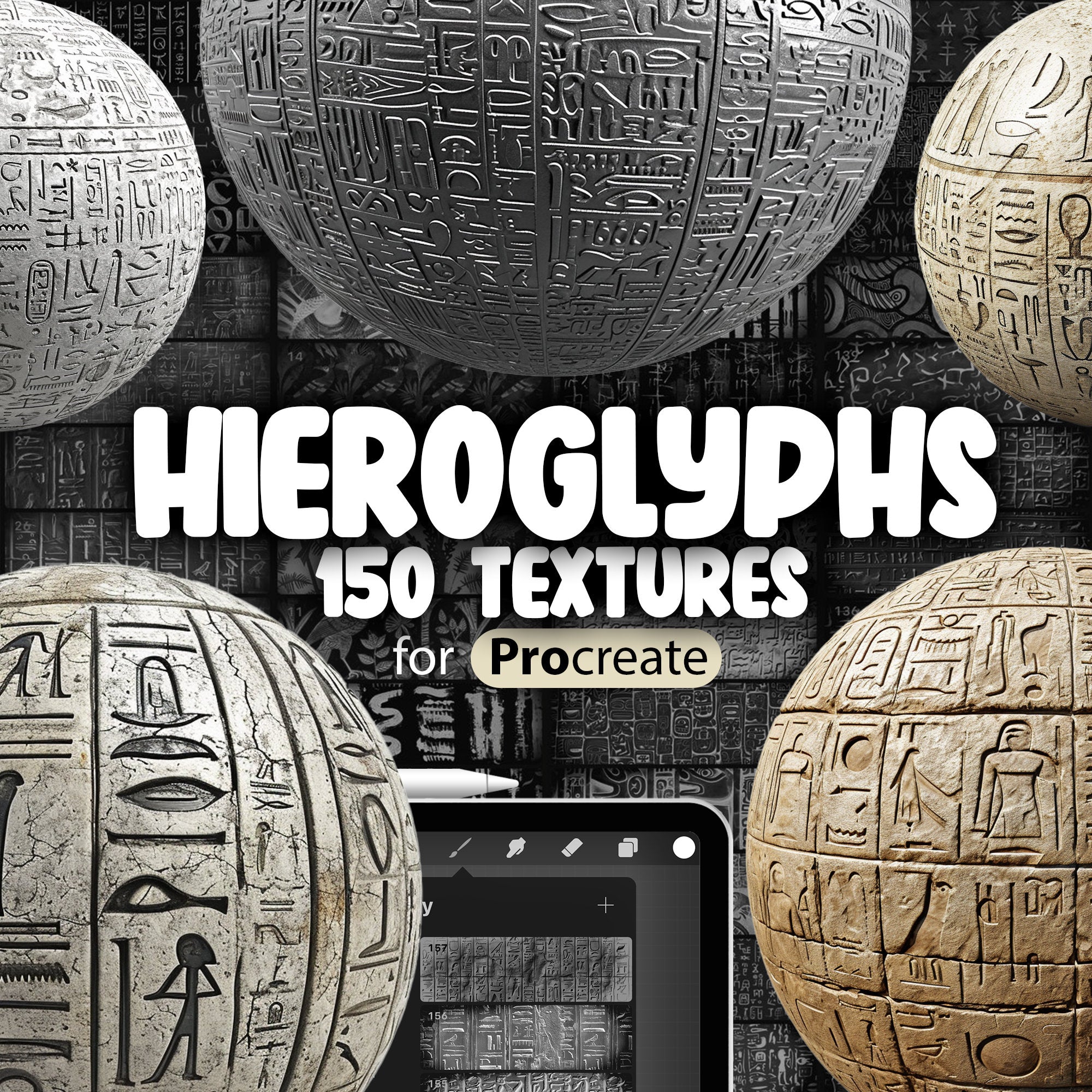 150 Procreate Hieroglyphs Textures, Procreate Mayan Hieroglyphs Brush, Procreate Cuneiform Script Brush, Procreate Indus Script Brush