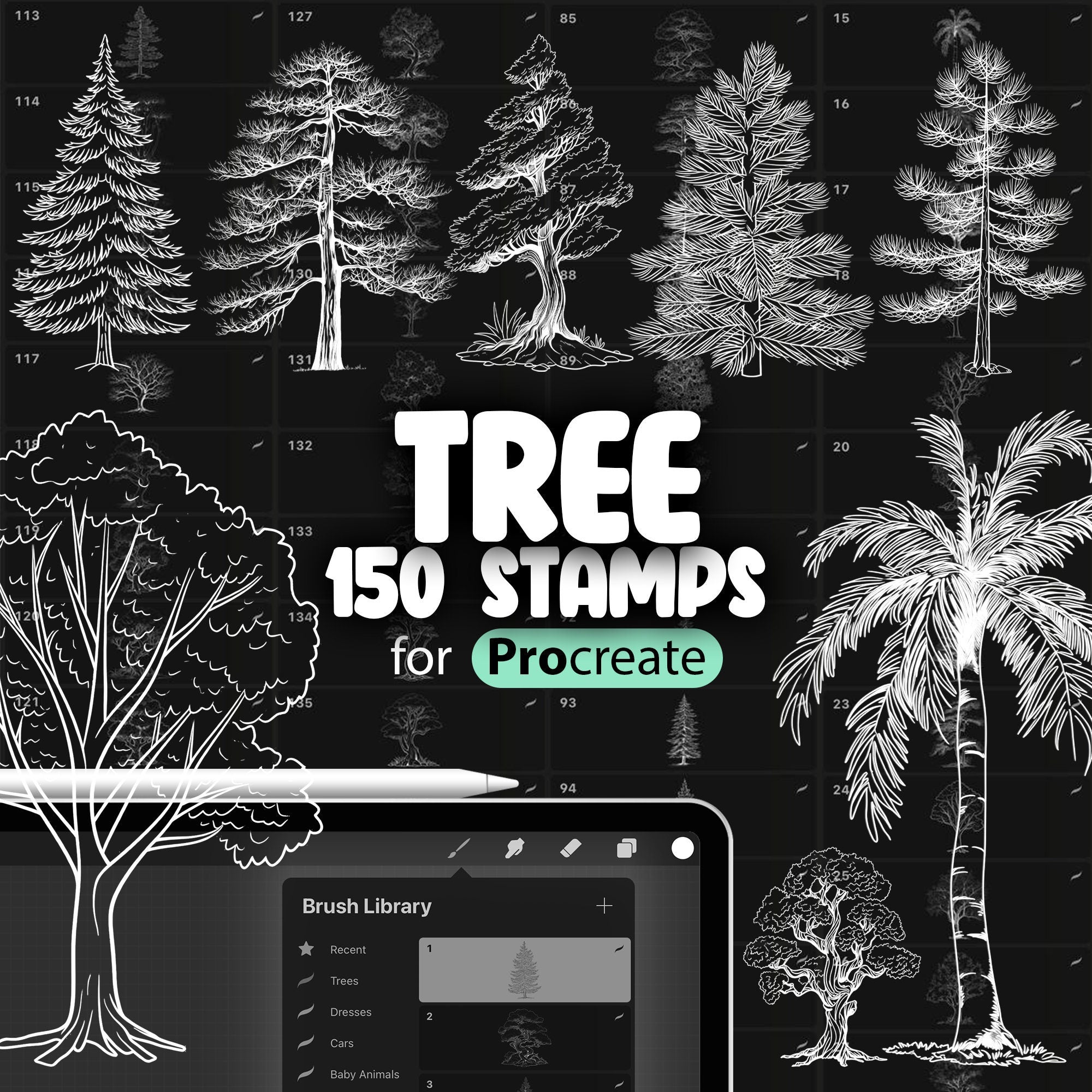 150 Procreate Tree Stamps, Realistic Tree Brushes for Procreate, Procreate Tree Silhouette Stamps, Procreate  Foliage Stamp Brushes