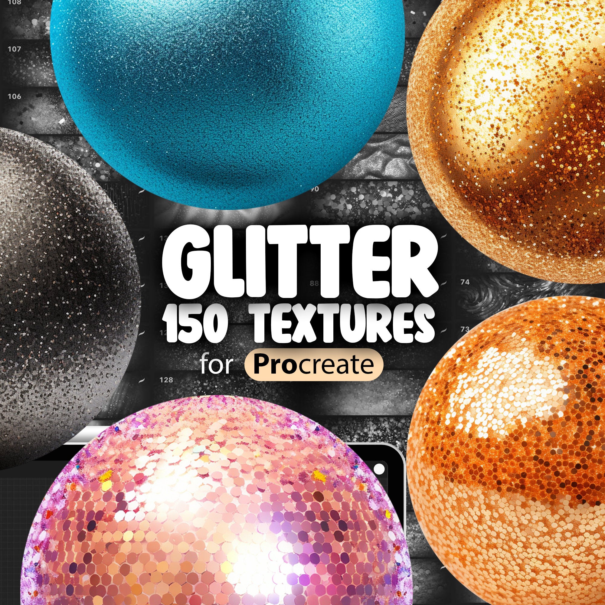 150 Procreate Glitter Textures, Shimmer Glitter Procreate Texture Seamless Brushes, Procreate Gold Glitter Brush, Procreate Shiny Brush