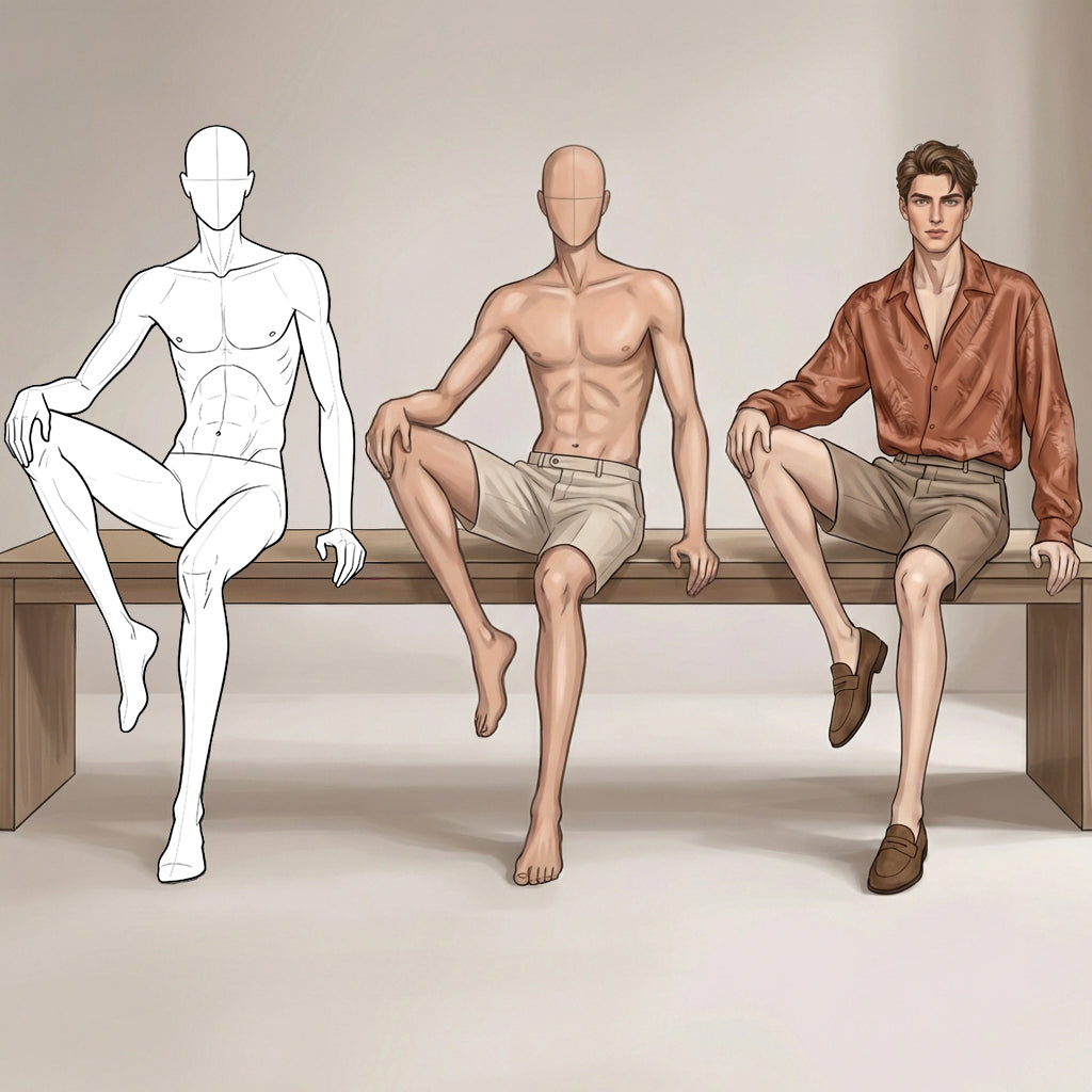 31 Procreate Male Fashion Sitting Croquis Poses Stamps Brushes