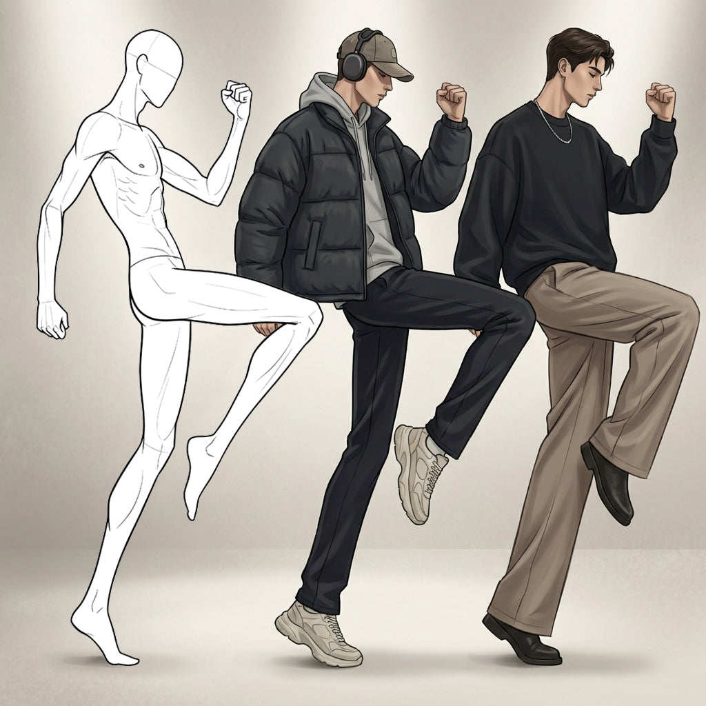24 Procreate Male Fashion Action Croquis Poses Stamps Brushes