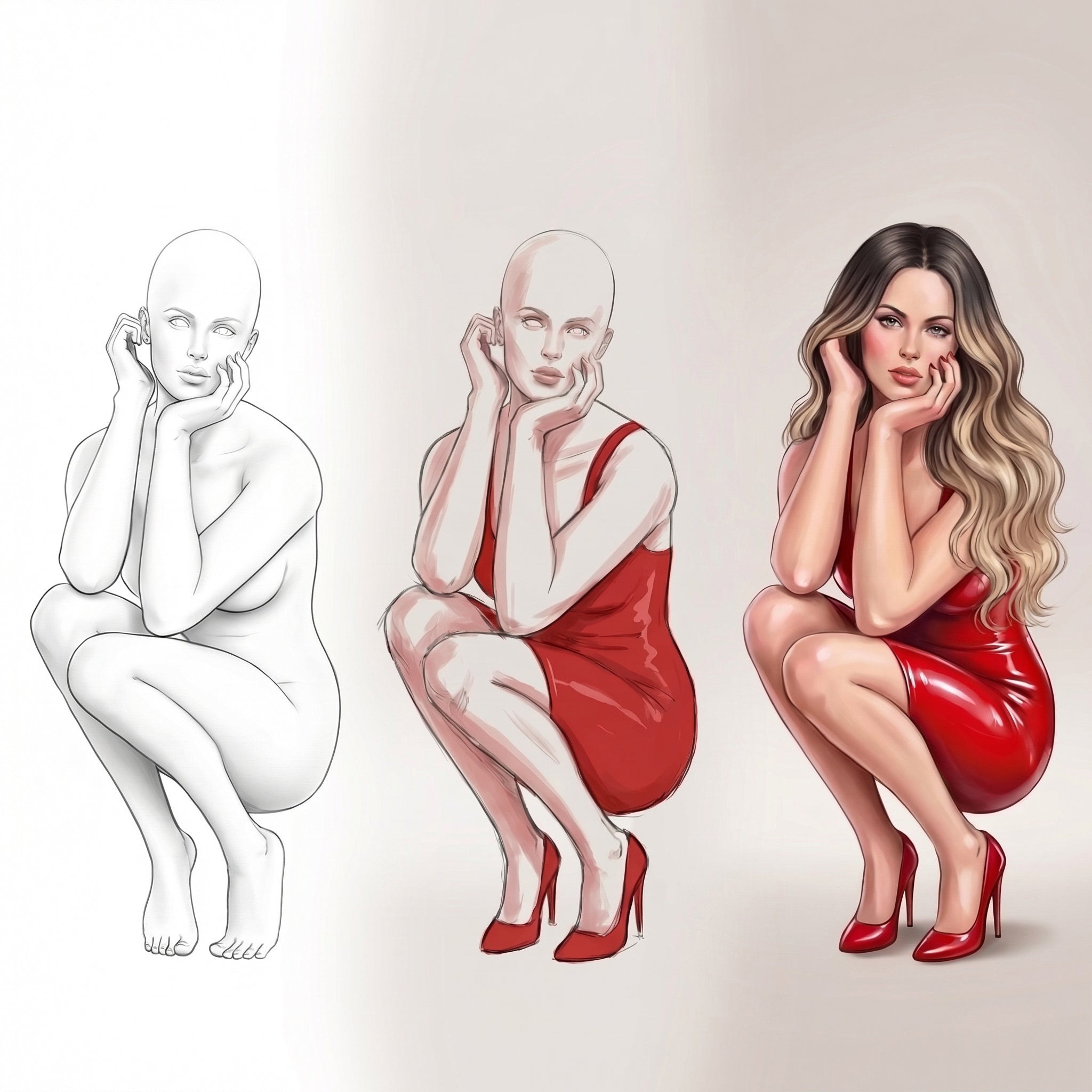 20 Procreate Female Crouching Poses Stamps Brushes