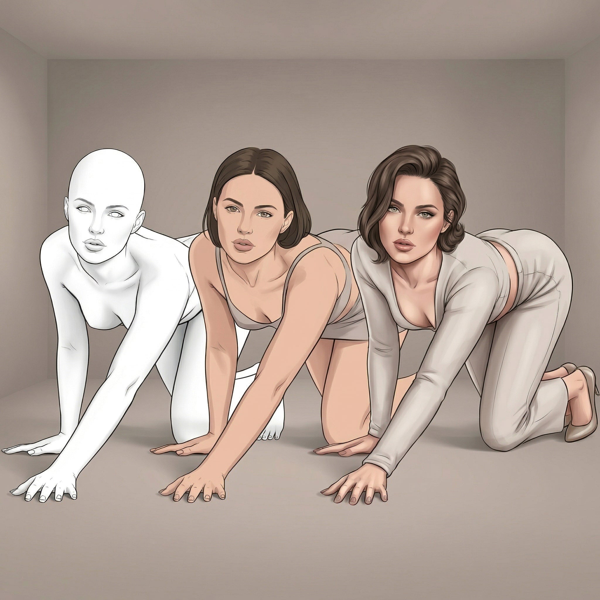 20 Procreate Female Crouching Poses Stamps Brushes