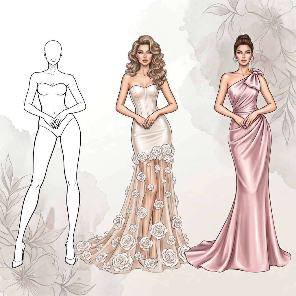21 Procreate Female Fashion Poses Front View Stamp Brushes