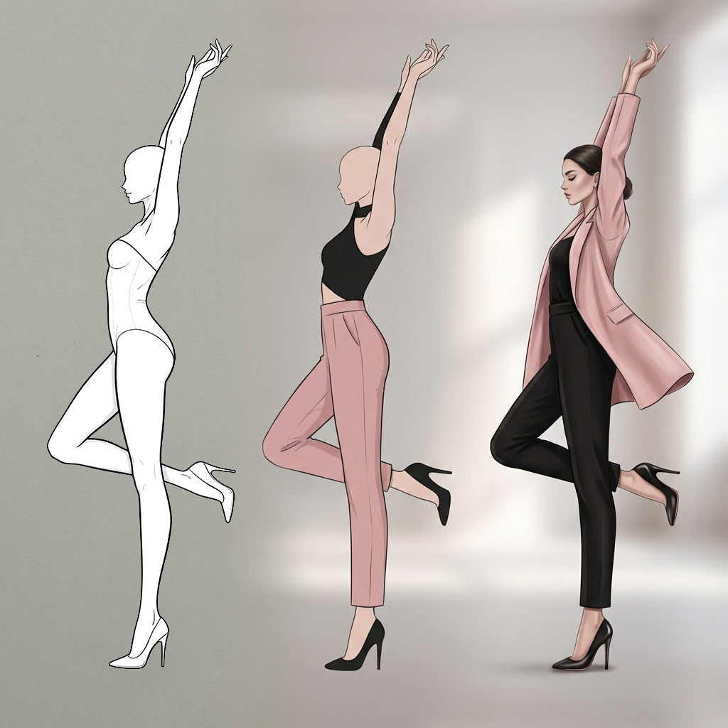 23 Procreate Female Fashion Poses Back View and SIde View Stamp Brushes