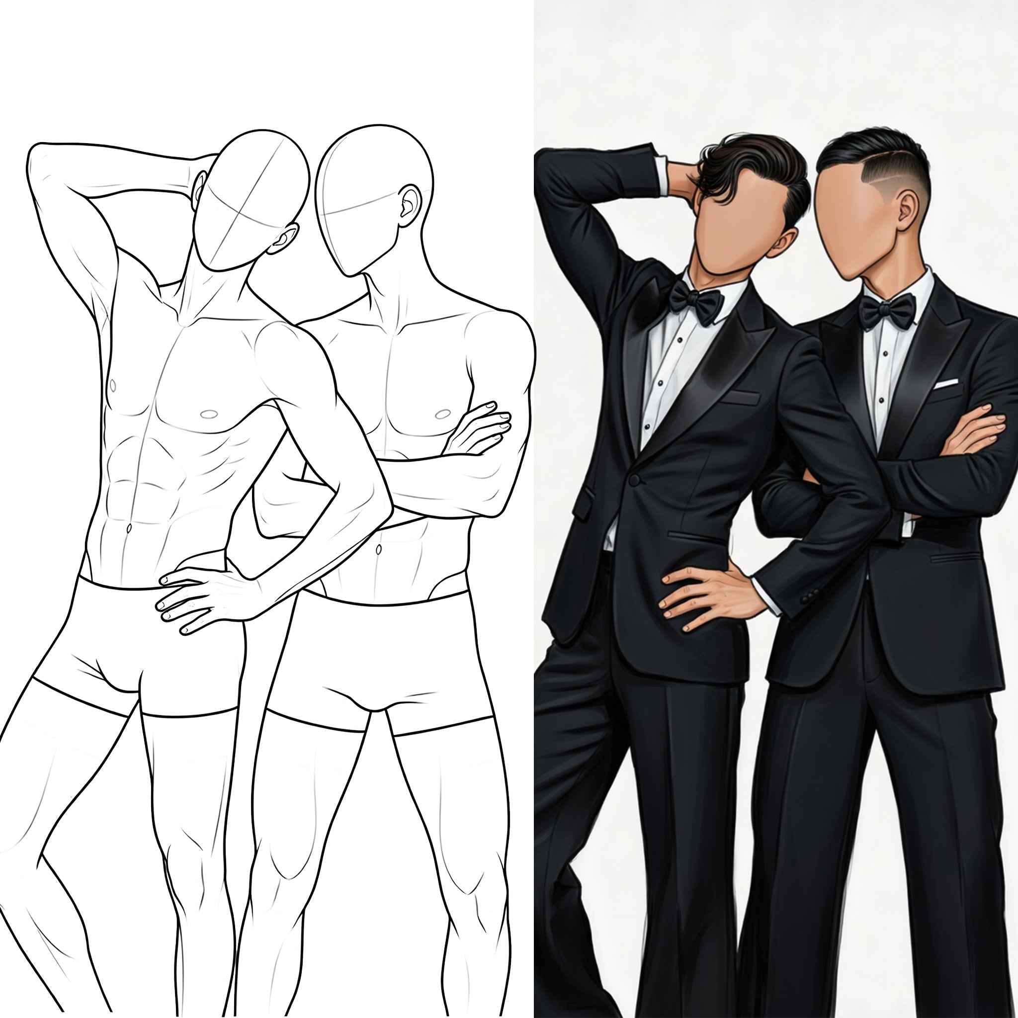 30 Procreate Boys Couple Poses Stamp Brushes