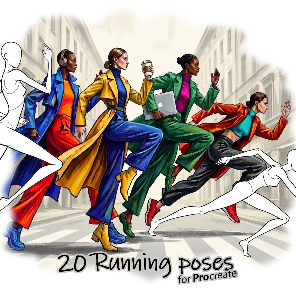 20 Procreate Running Fashion Croquis Poses Stamp Brushes