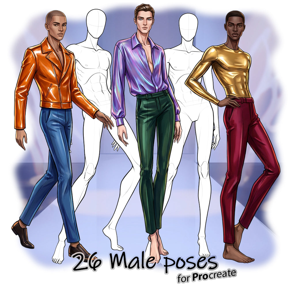 26 Procreate Male Fashion Croquis Poses Stamps Brushes