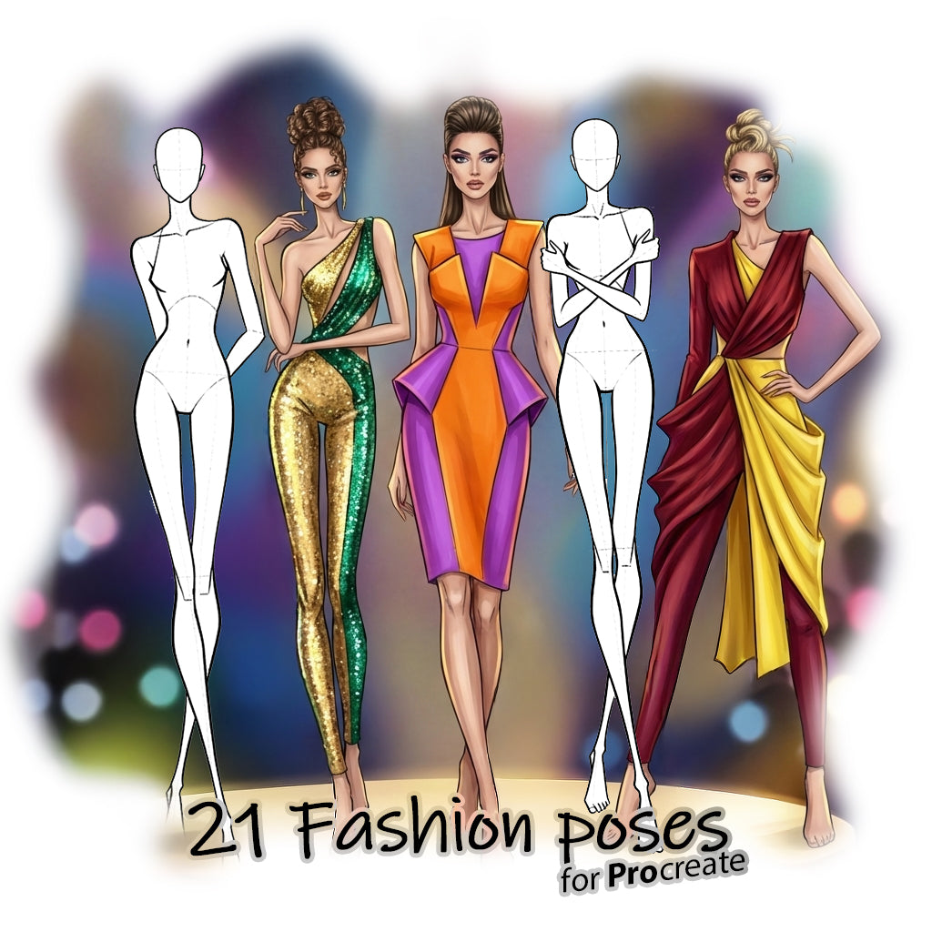 21 Procreate Fashion Croquis Poses Stamp Brushes
